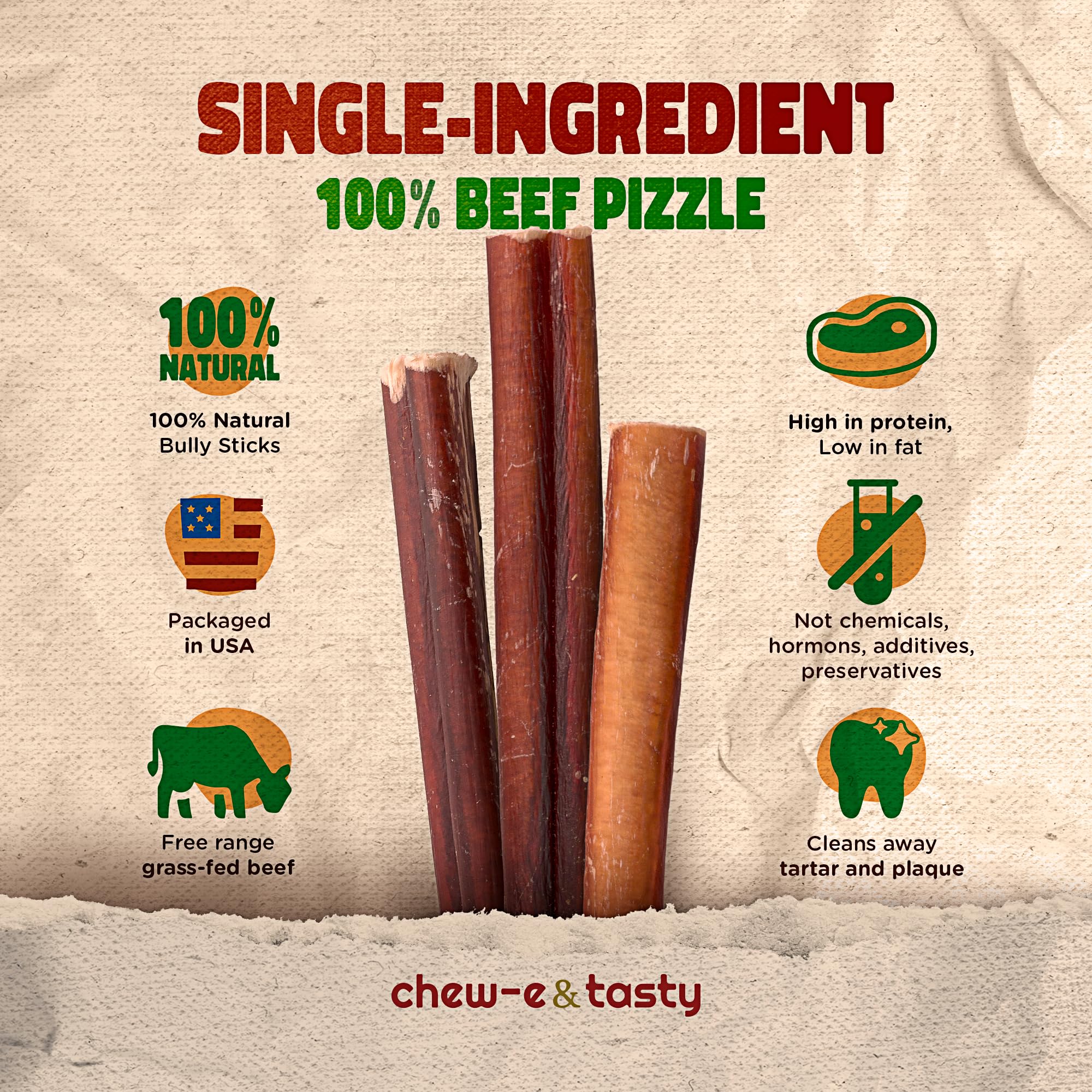 chew-e&tasty 11-12 Bully Sticks for Dogs (1 LBS Pack) - Dog Treats Single Ingredient Long Lasting High Protein - Natural Odor Fr