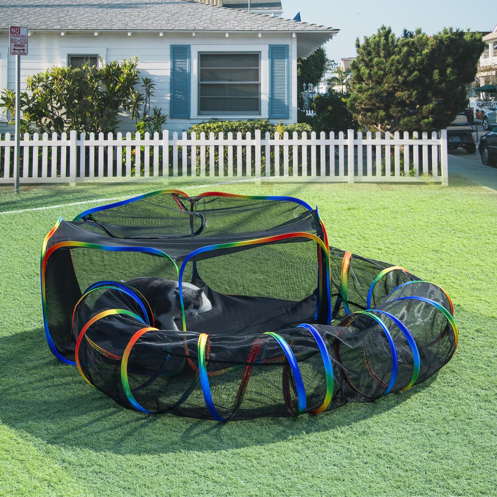 LUCKITTY Outdoor Rainbow Cat Enclosures Playground,Outside House for Indoor Cats Include Portable Cat Tent, Circle Playpen Tunne