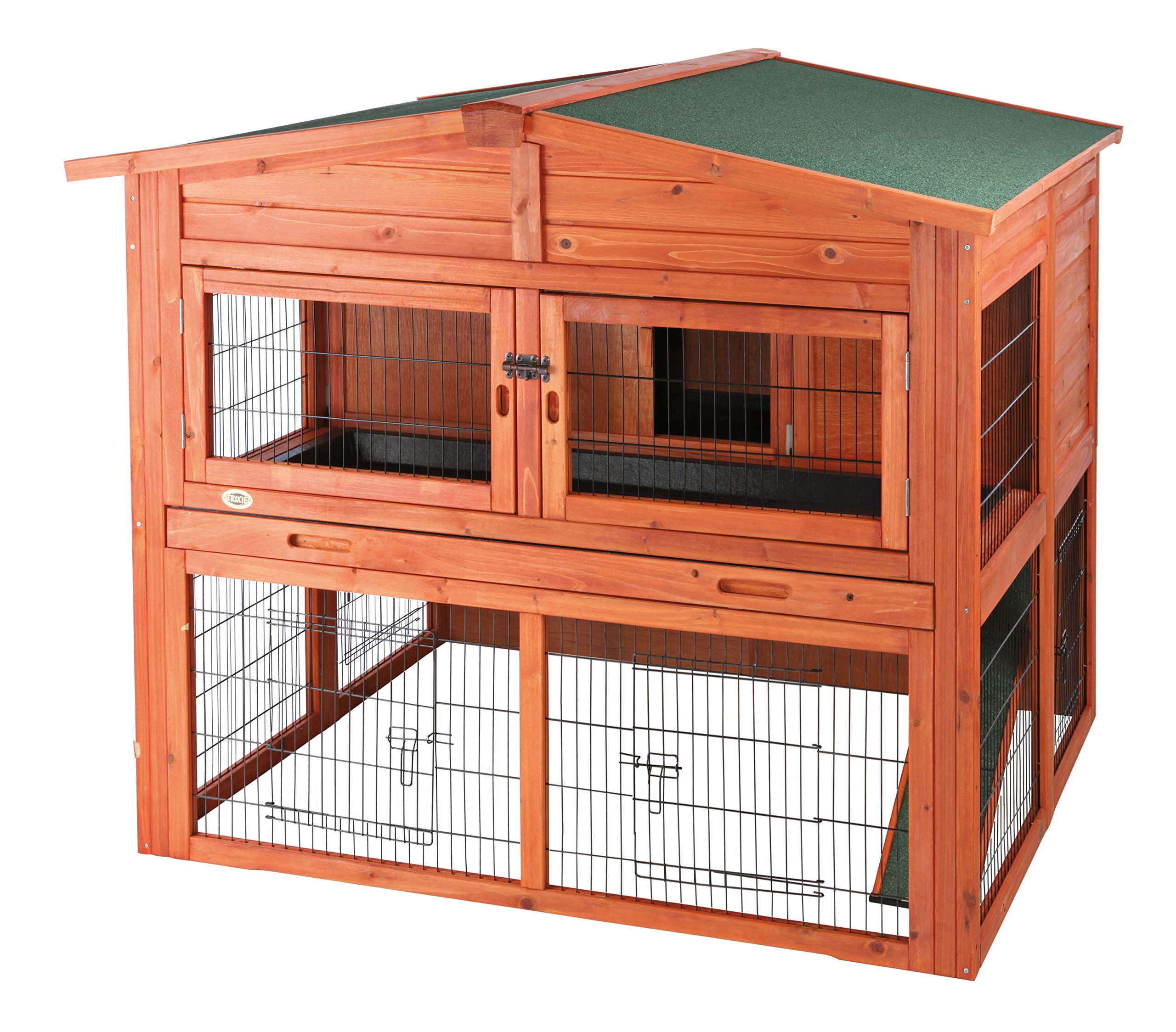 Trixie Natura Outdoor Deluxe Rabbit Hutch With Run - Large 2-Story Rabbit Cage With Non-Slip Ramp - Elevated Small Animal House 
