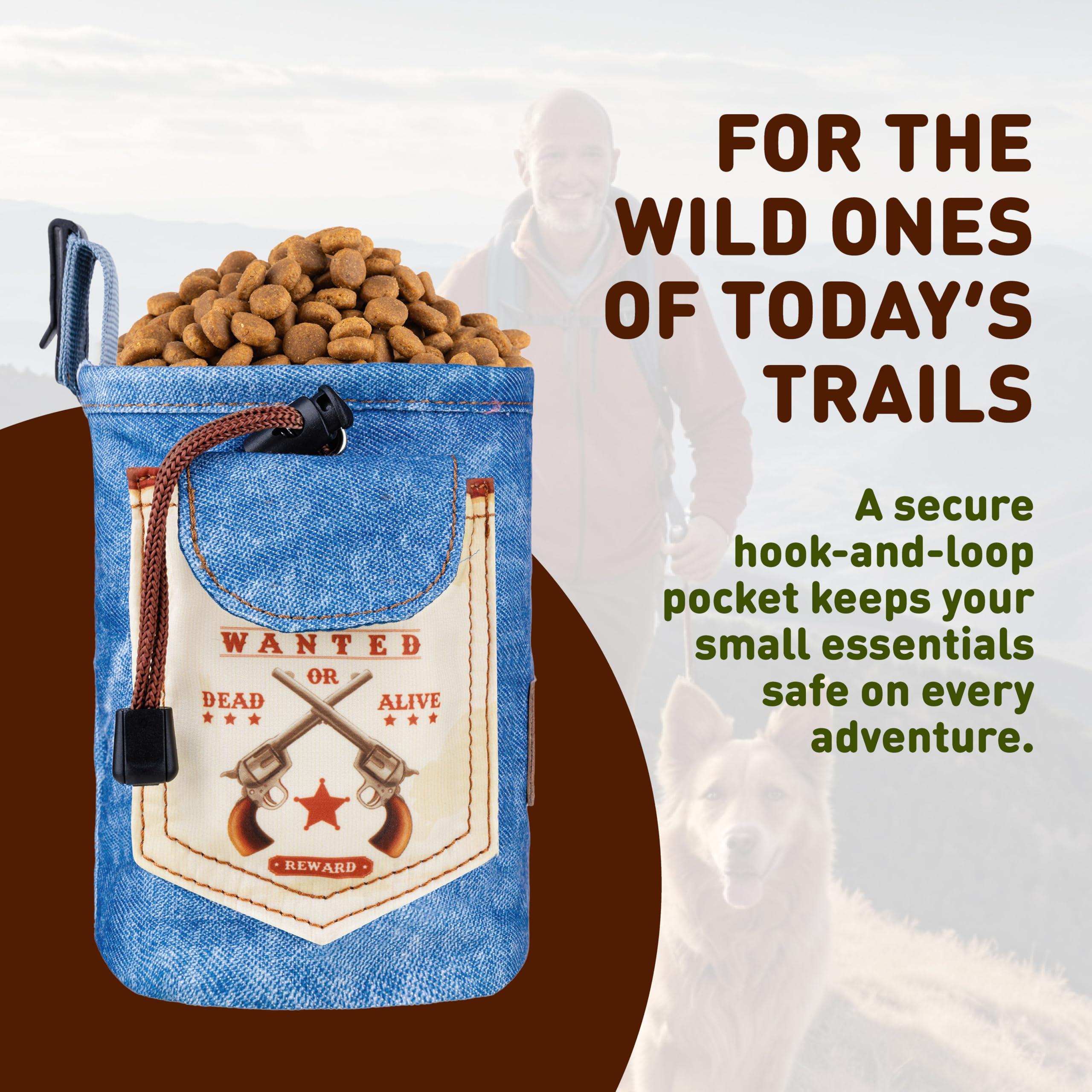 INSPECTOR TAIL Dog Treat Pouch w Belt & Clip - Hands Free | No Spill w Airtight Drawstring Closure | 4 Ways to Wear Training Tot