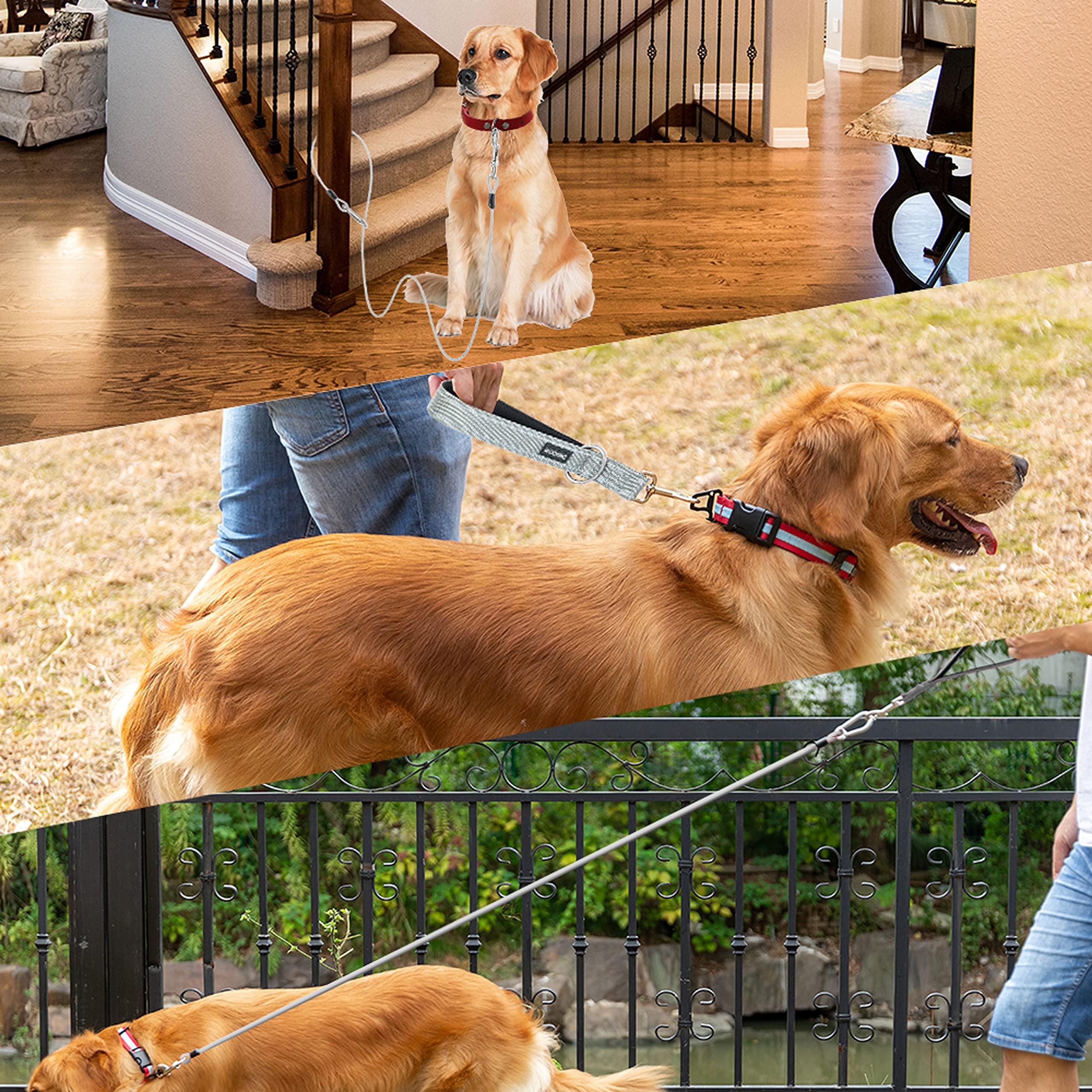 Short Dog Leash - Chew Proof 5 Ft Dog Tie Out Cable With Reflective Soft Padded Handle For Training Walking Running Hiking Camping - Heavy Duty Lead Strong Pet Cable For Small Medium Large Dogs