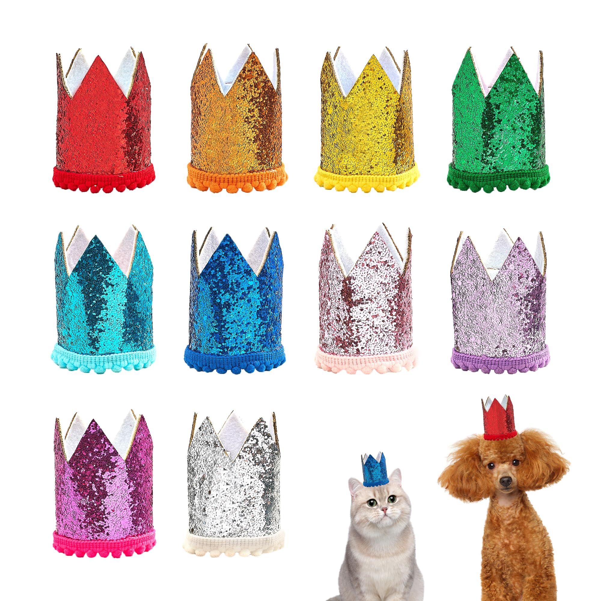 Pet Show 10 Pack Mini Small Dog Crown Hat Dog Birthday Party Hats Adjustable Headband Hats Cat Rabbit Hats For Holiday Wedding P