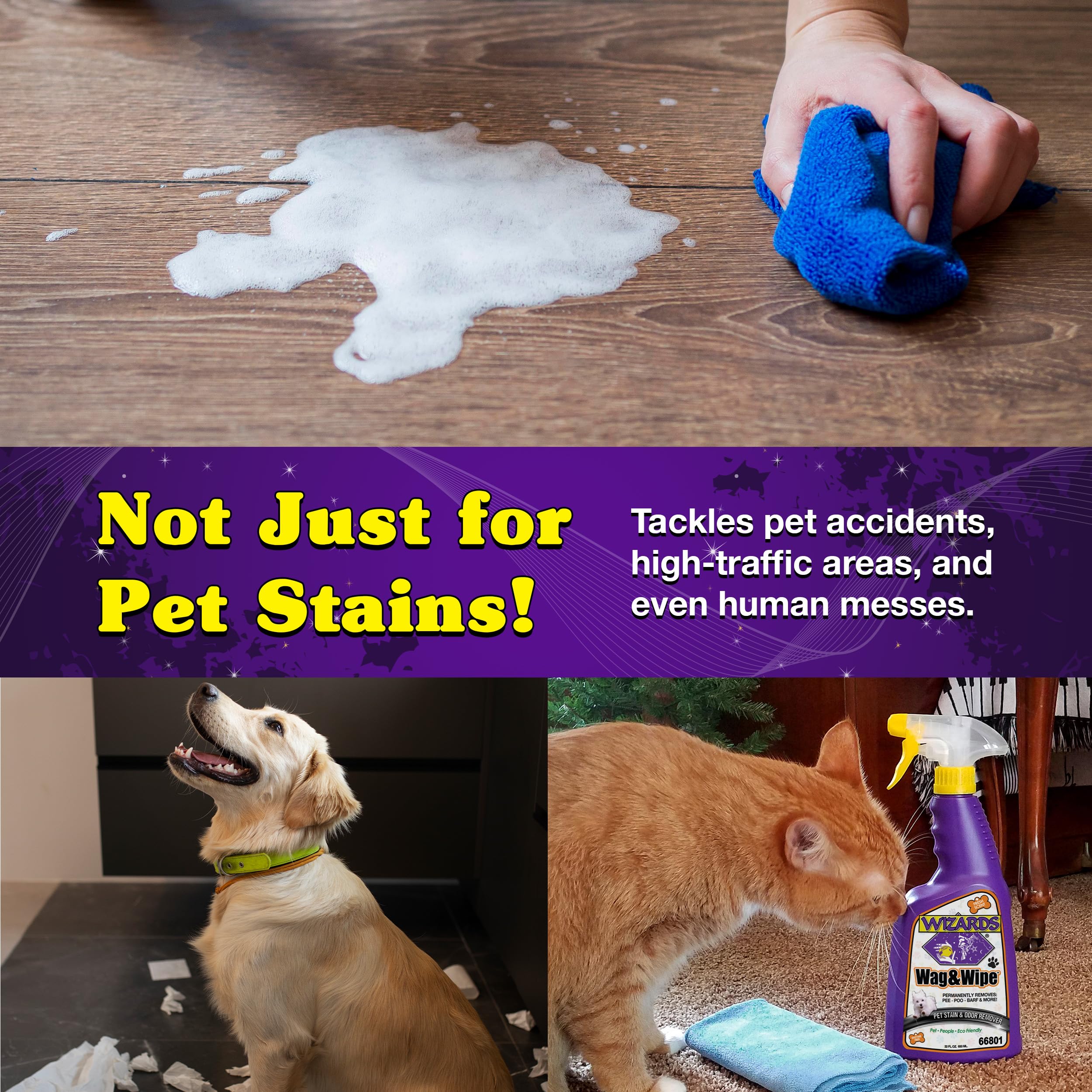 Wag & Wipe Pet Stain Remover - Easy To Use Pet Cleaner - Effectively Removes Floor Stain - No Enzyme Stain Remover - Cat And Dog Cleaning Products - 24 Oz