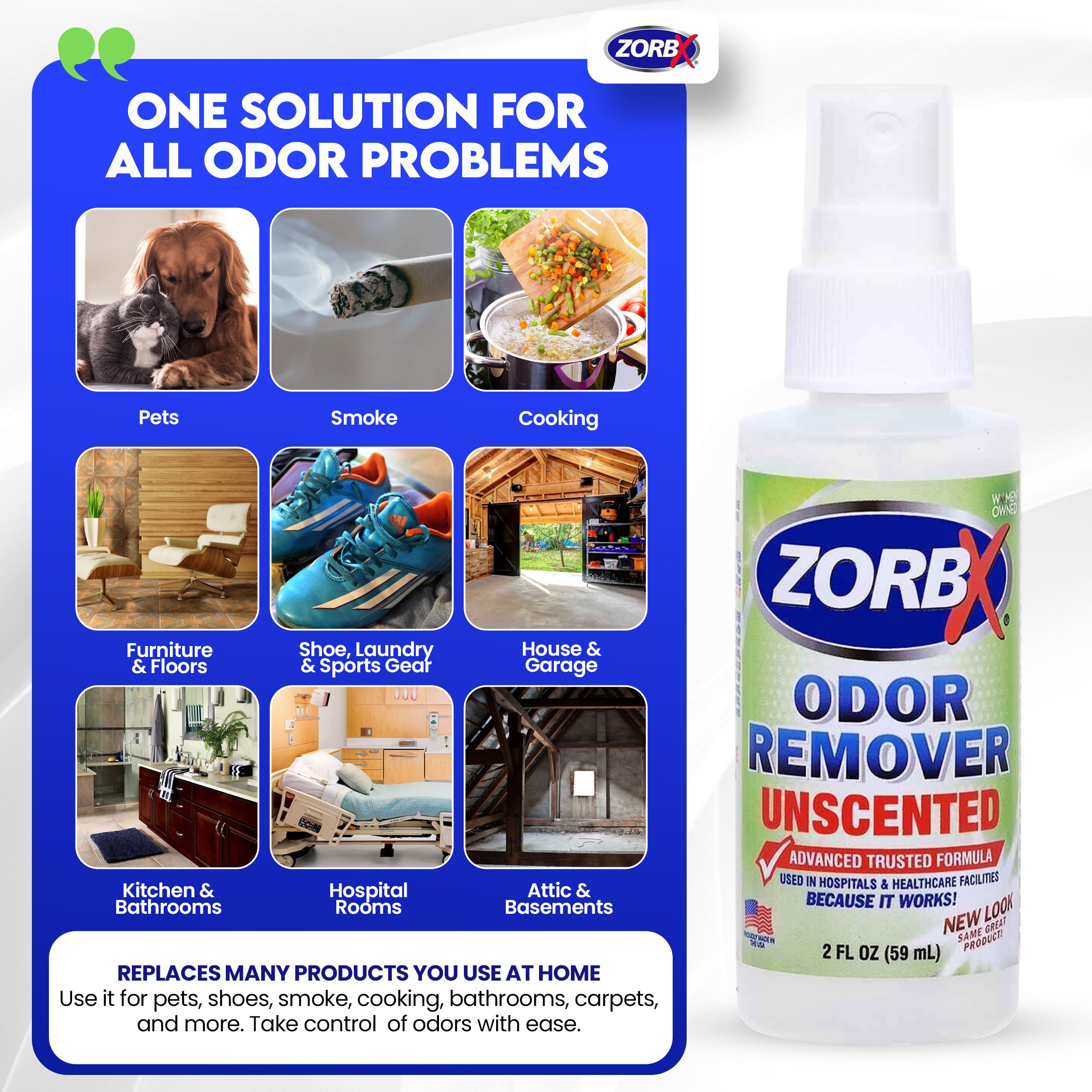 Zorbx Unscented Odor Eliminator For Strong Odor 2 Fl Oz Pack Of 5 - Used In Hospitals & Healthcare Facilities - Advanced Formula