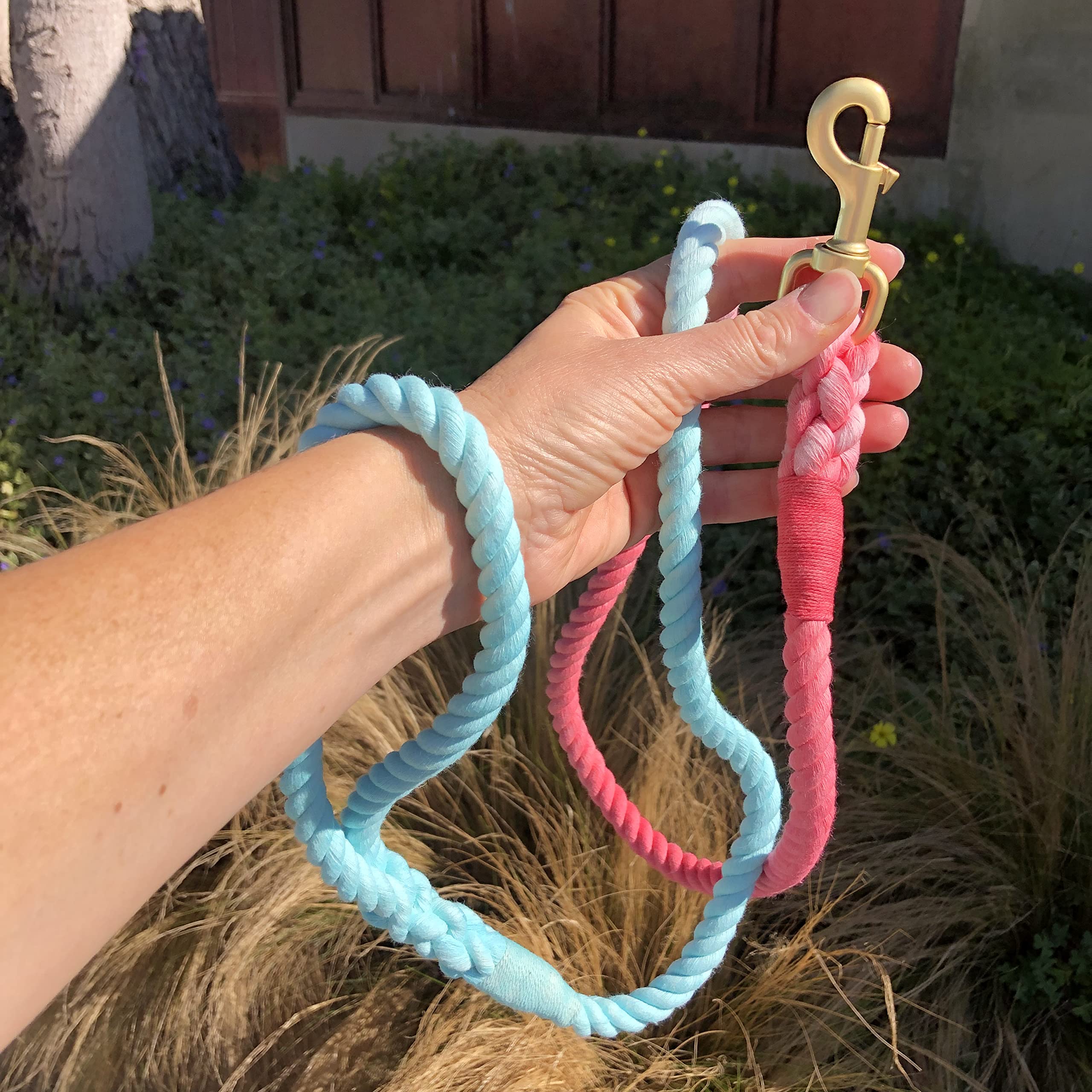 Glow Pups Blue And Pink Leash For Dogs, Handmade Organic Cotton Tie Dyed Rope Leash For Dogs With A Snap Hook, Dog Rope Leash, O
