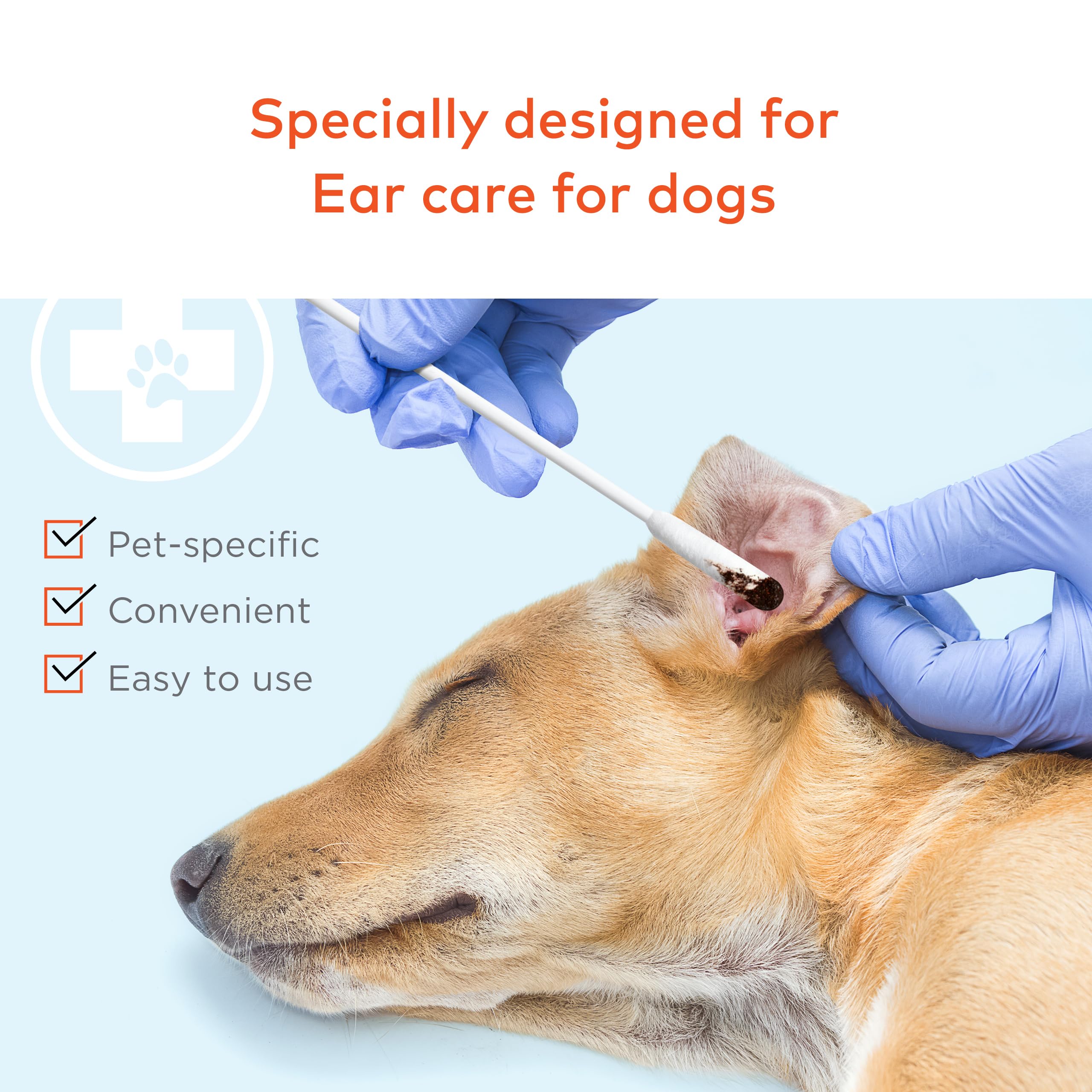 ARCA PET Cotton Swabs for Dogs and Cats - Cat & Dog Ear Cleaner Long Cotton Swab - Extra Long Stick, Cat & Dog Ear Cleaning Kit