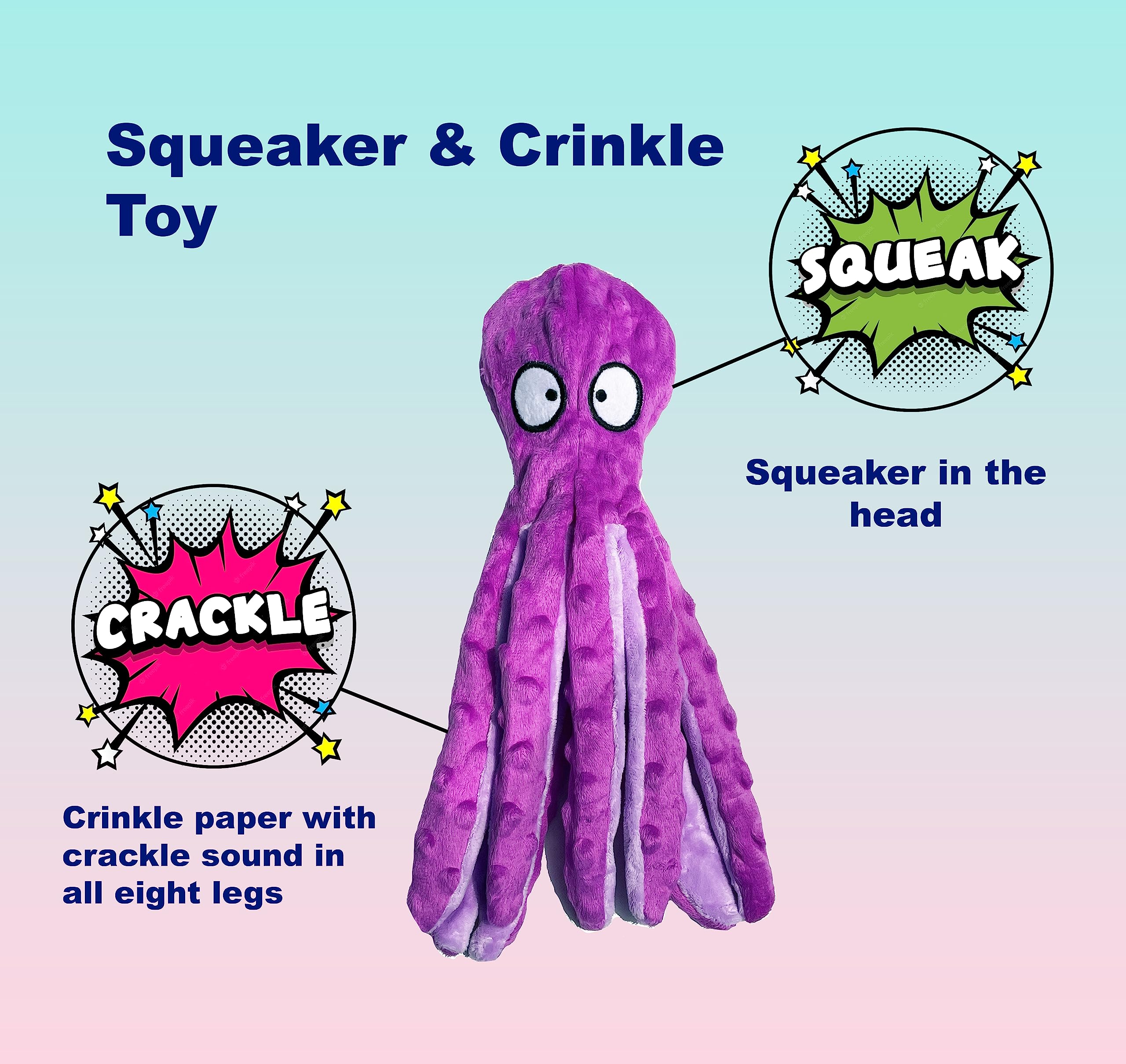Shaggytailvillage Squeaky Dog Toys, Dog Toys For Small, Medium And Large Breeds, Tough Dog Toys To Keep Them Busy, Durable And Soft Crinkle Plush Puppy Toys For Boredom (Purple Octopus 1Pc)