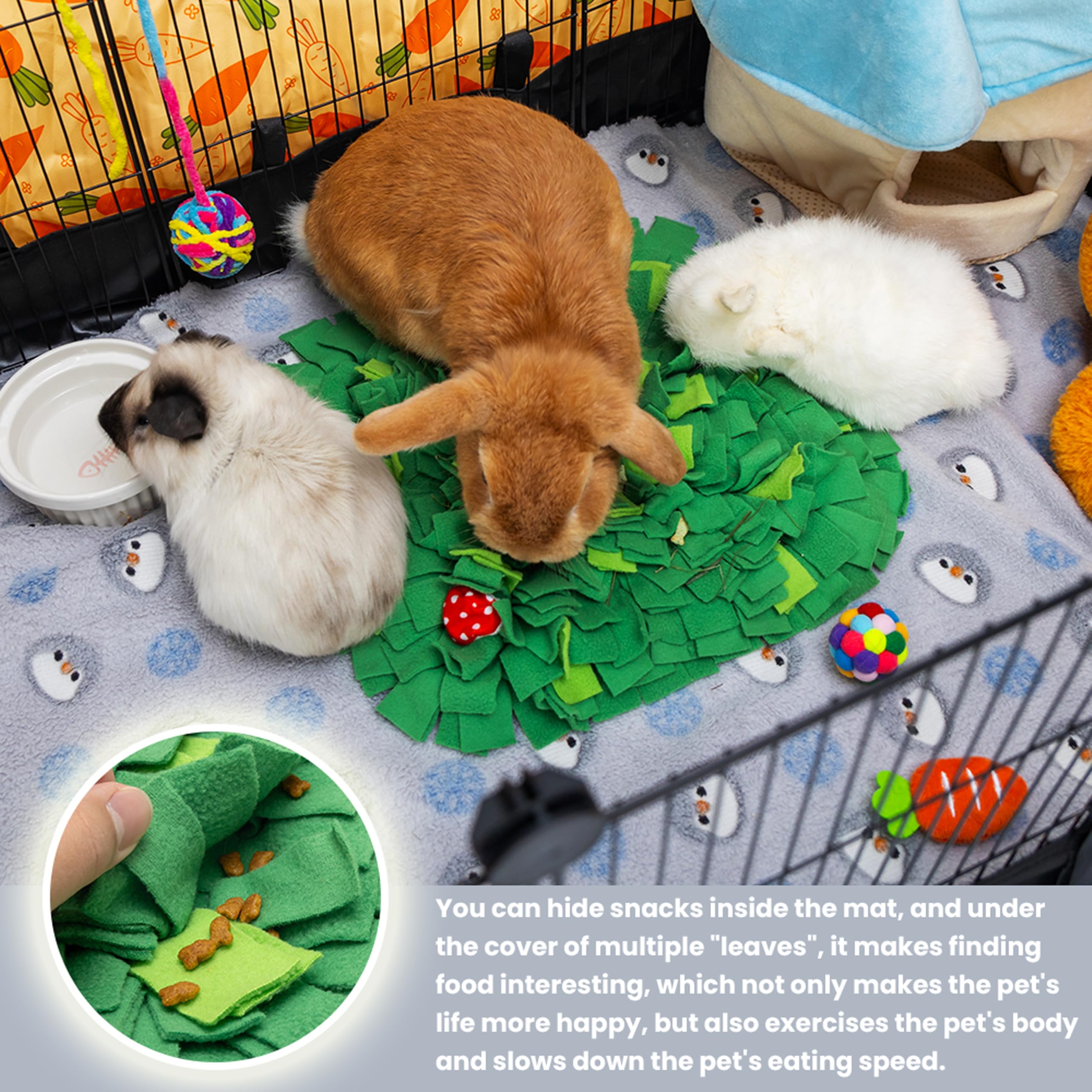 Orzechko Rabbit Foraging Mat, Interactive Bunny Foraging Toy Indoor, Soft Pet Feeding Mat Toy Also For Hedgehog, Guinea Pig, Ham