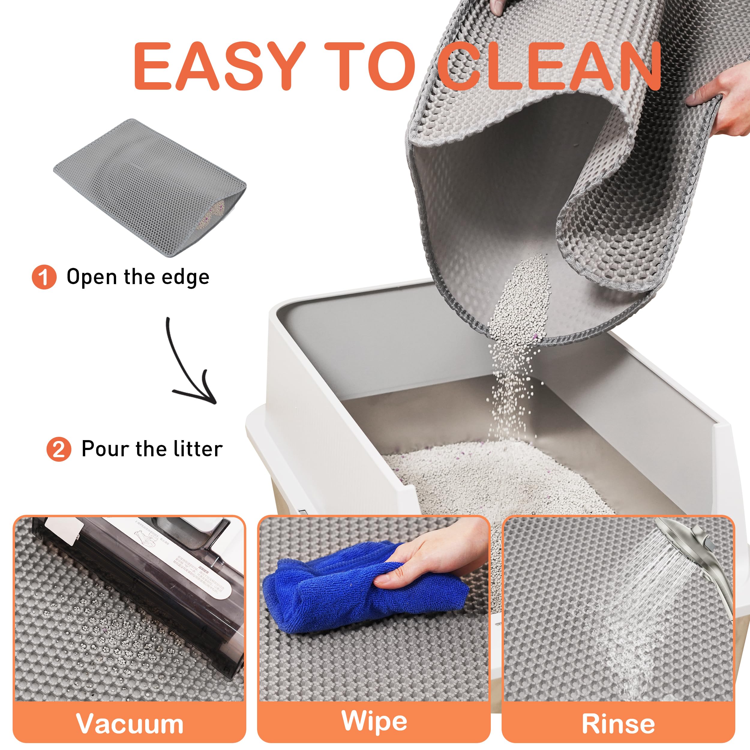 Citylife Cat Litter Mat For Litter Box, 30''  21'' Double Layer Trapping Mat, Non-Slip Water Proof Kitty Liiter Pad, Grey