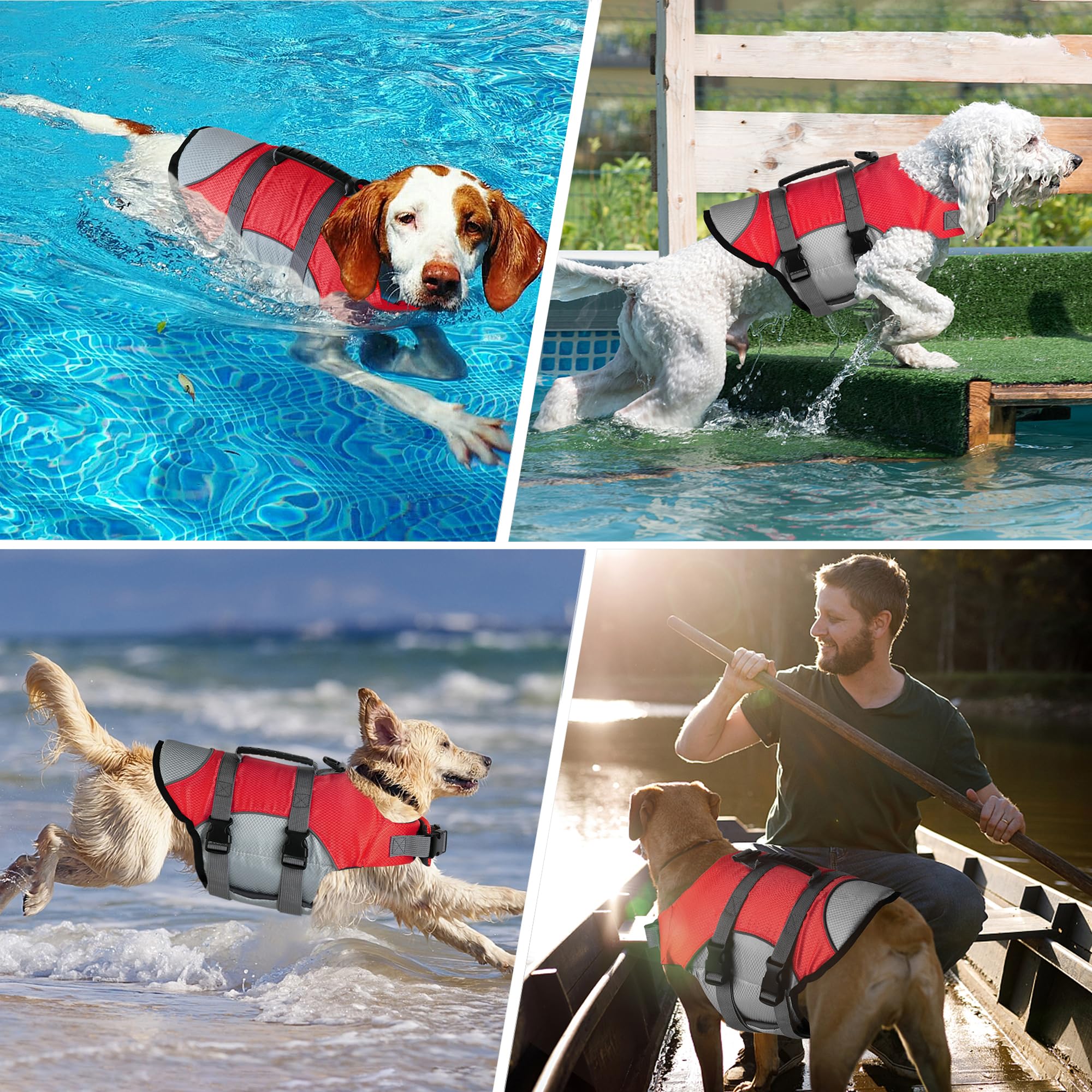 Dogcheer Dog Life Jacket, Reflective Dog Life Vest For Swimming Boating, Adjustable Puppy Swim Vest Ripstop Pet Pfd Floating Ves