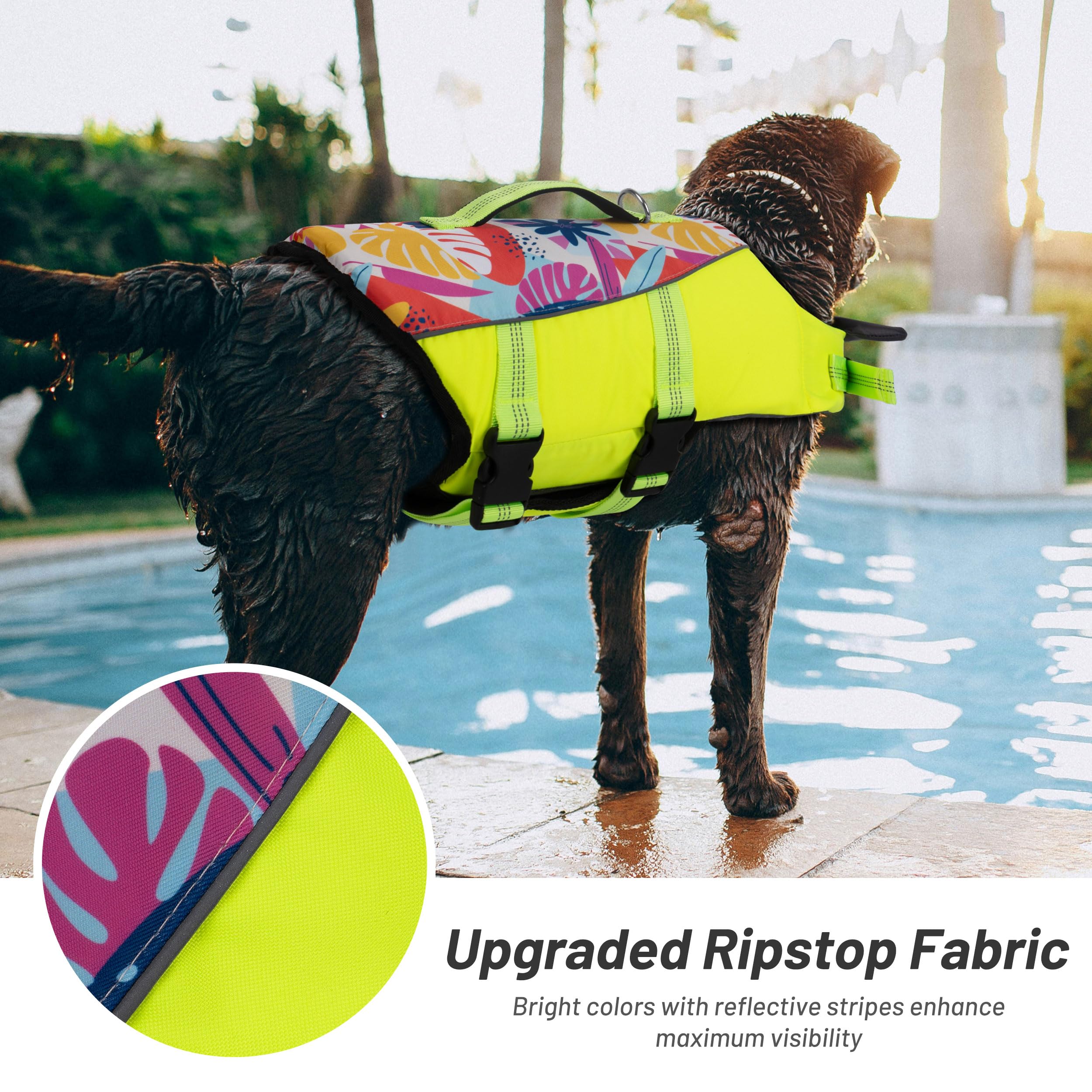 Cyeollo Dog Life Jacket Reflective Printed Dog Life Vest For Swimming Boating, High Buoyancy Pet Safety Vest Lightweight Small M