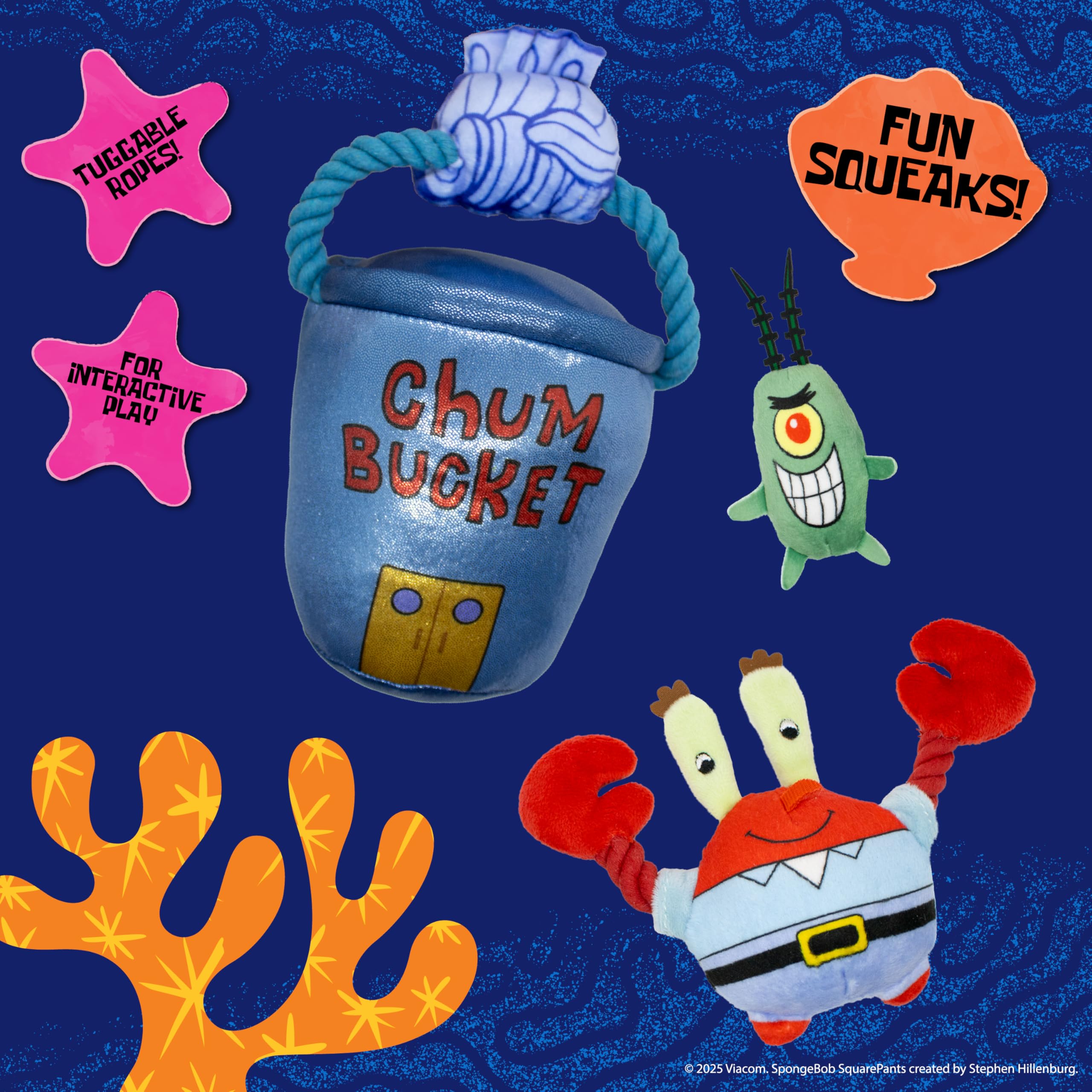 Design Lab, Inc. Spongebob Squarepants Official Merchandise | Interactive Dog Toys With Tug Rope & Squeakers | Collectible 3-Pac