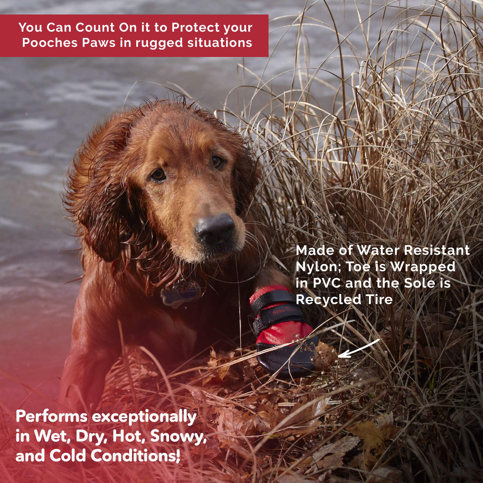 Ultra Paws Rugged Dog Boots and Paw Protectors for Small, Medium and Large Dogs Red (Size 8)
