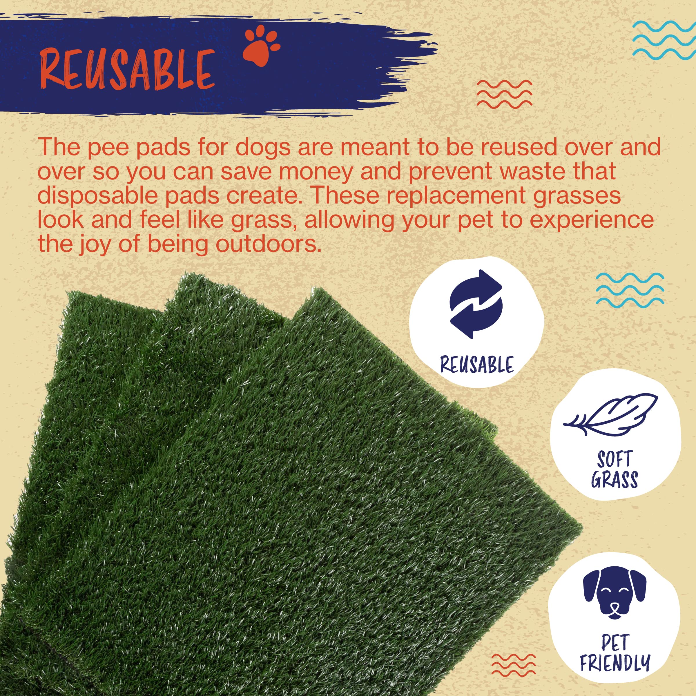 Pee Pads For Dogs - Set Of Three 23X18.5-Inch Replacement Turf Grass Mats For Potty Training - Dog Housebreaking Supplies For Sm