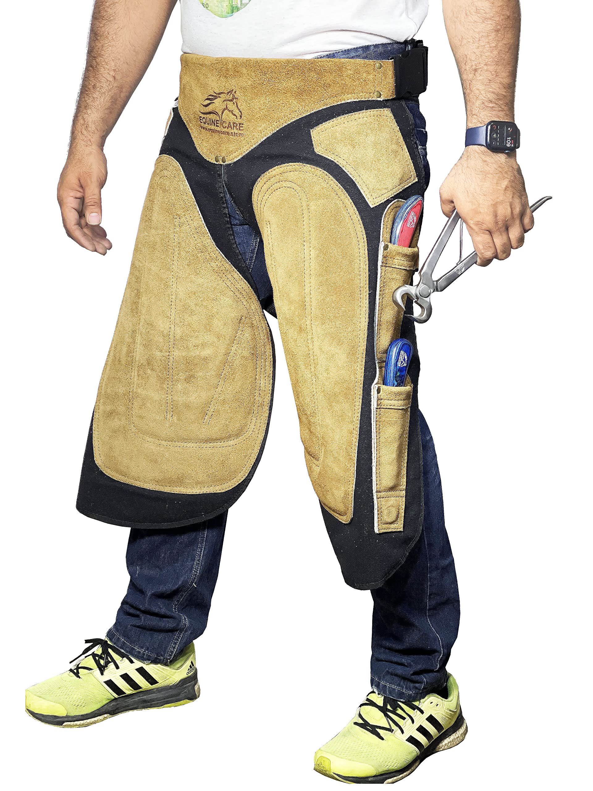 Farrier Apron Chaps 2Mm Cowhide Leather, 500 Gsm Canvas, 27'' Length, Adjustable Waist (28''-52''), Ergonomic Foam-Padded Thigh 