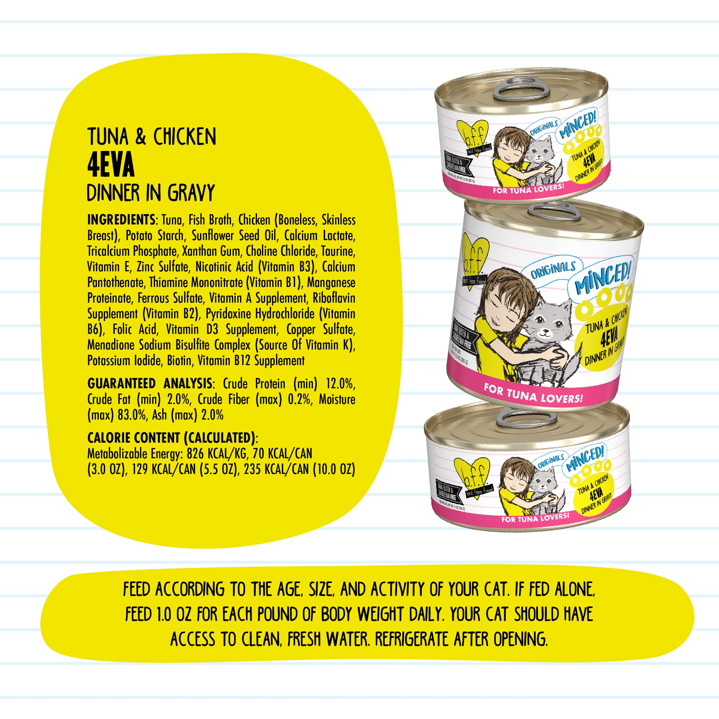Weruva Best Feline Friend (B.F.F.) Tuna & Chicken 4-Eva with Tuna & Chicken in Gravy Cat Food, 5.5oz Can (Pack of 24)