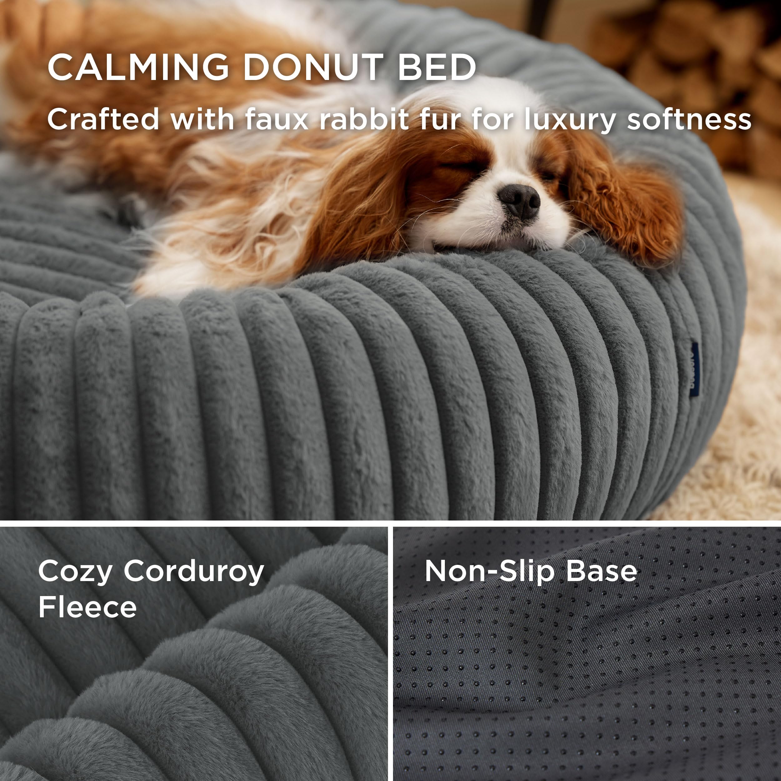 Bedsure Donut Medium Dog Bed - Washable Faux Fur With Corduroy Fleece & Anti Slip Bottom, Round Pet Bed With Removable Cover, Wa