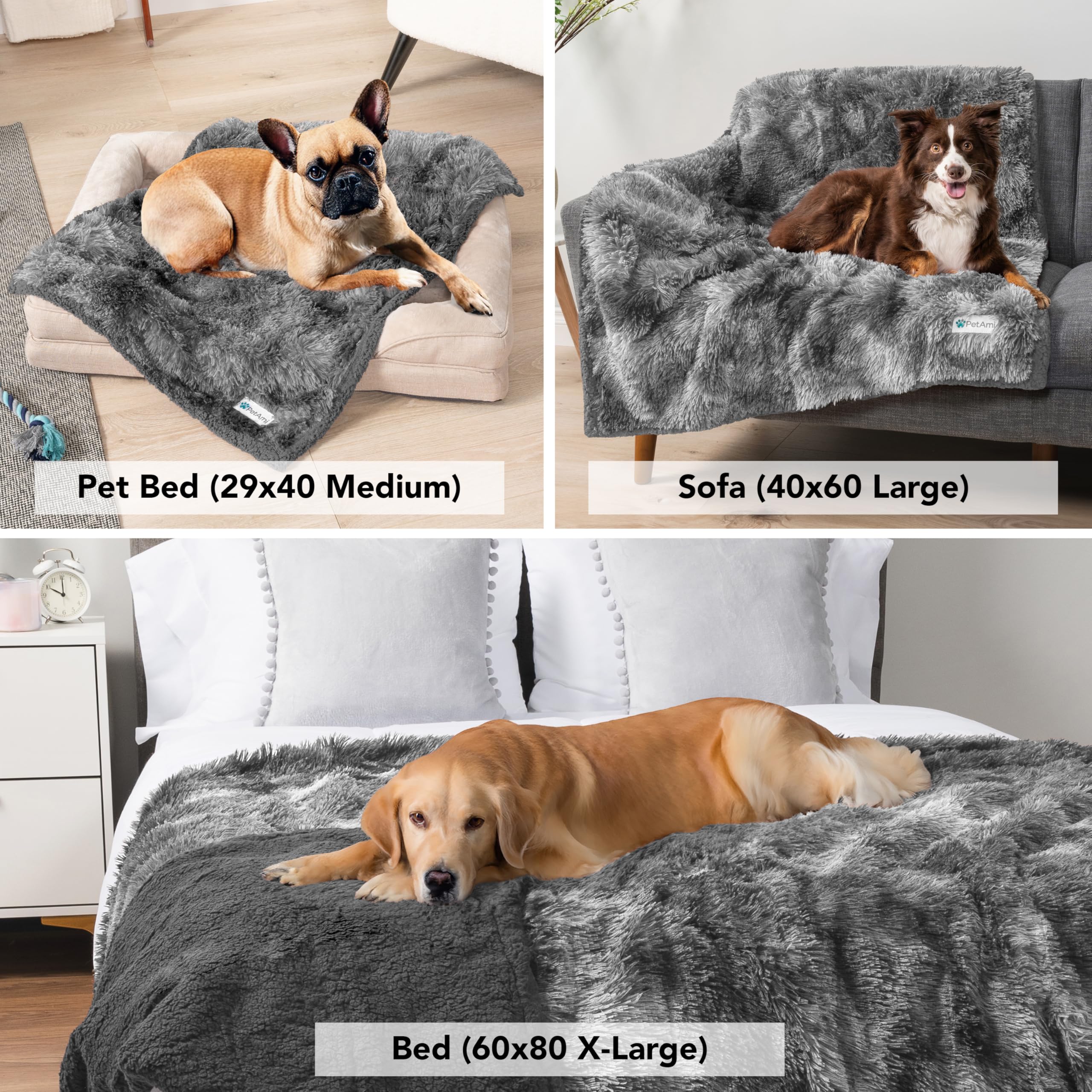 PetAmi Waterproof Dog Blanket for Medium Large Dogs, Calming Fleece Cat Blanket, Couch Protector Washable Sherpa Faux Fur Pet Th