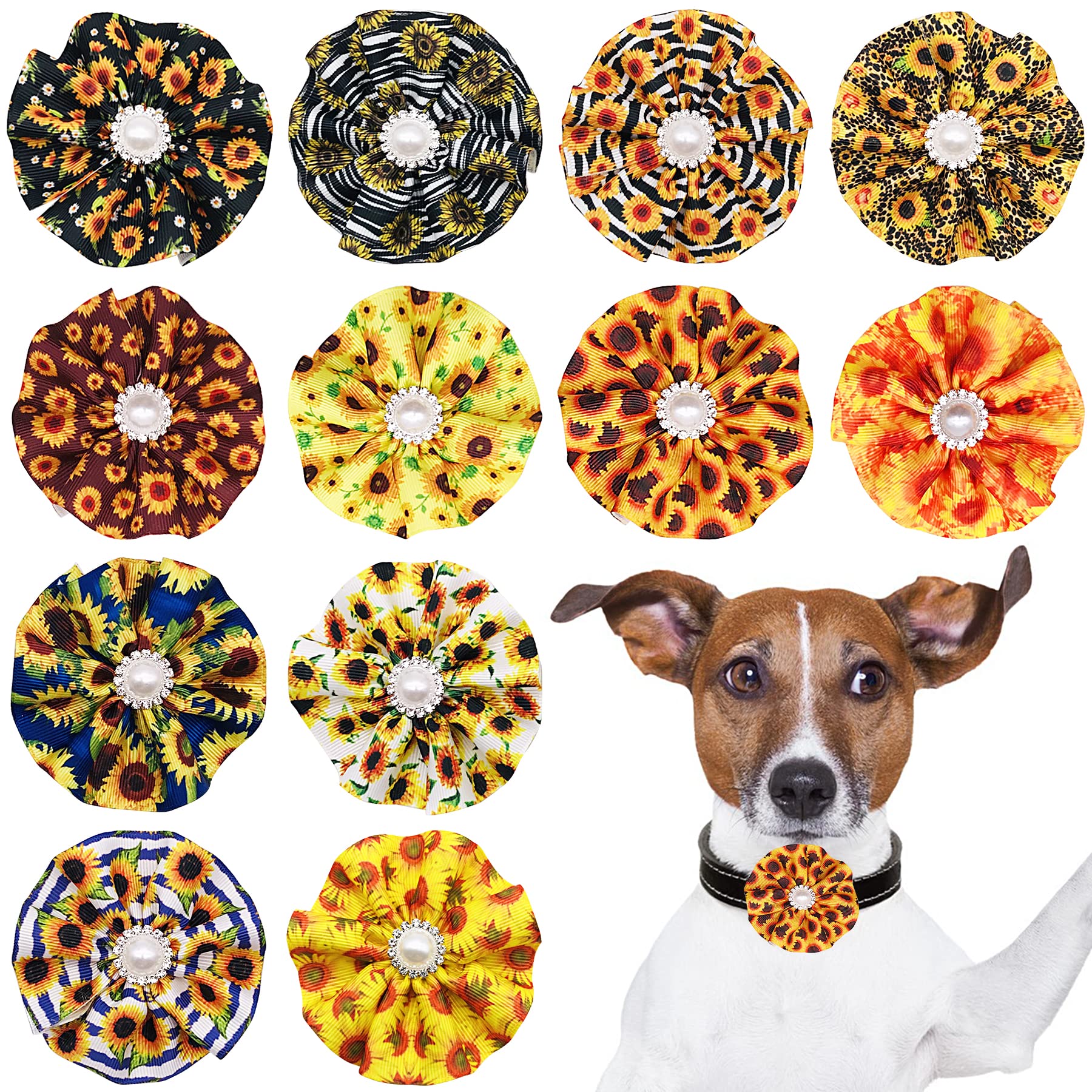 Jpgdn 12Pcs Dog Collar Flowers Fall Bows Attachment Sliders Sunflowers For Small Medium Cat Puppy Alpaca Rabbit Neck Bows Puppy 