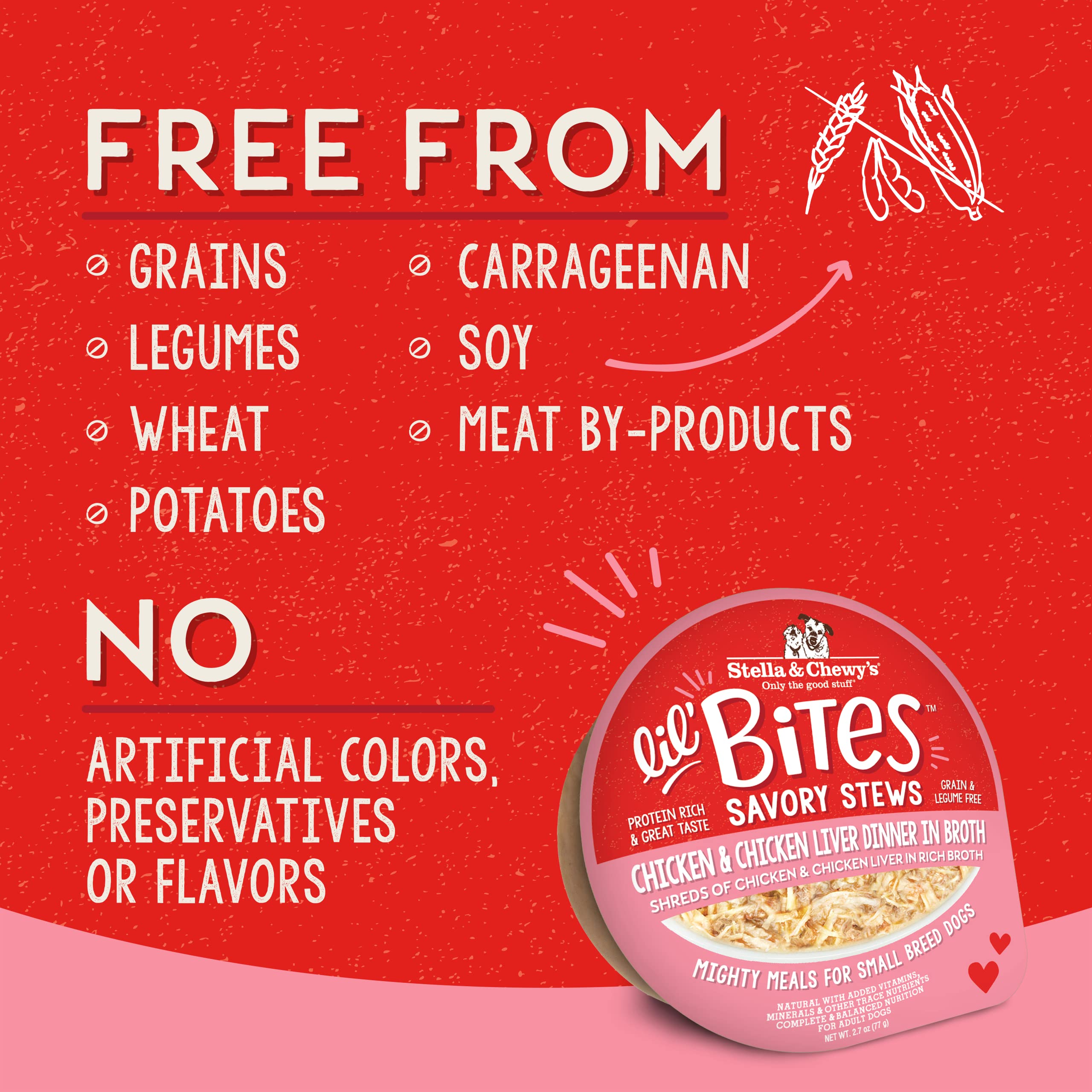 Stella & Chewys Lil Bites Savory Stews for Small Breeds Chicken & Chicken Liver Dinner in Broth, 2.7 oz. Cups (Pack of 12)
