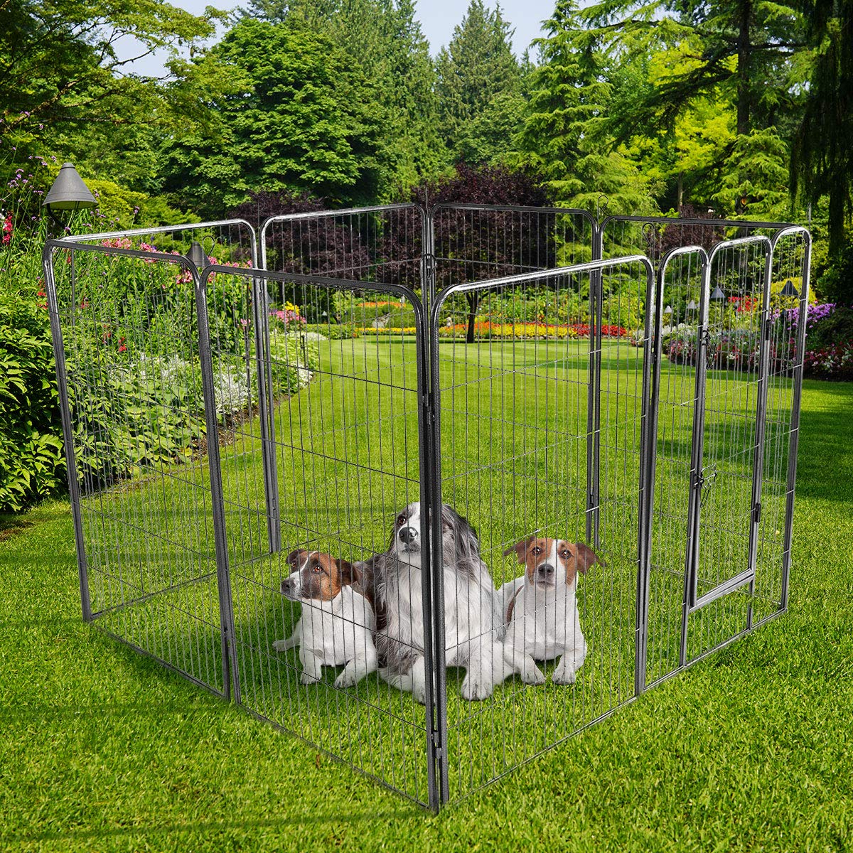 Giantex 48" Metal Dog Fence with Door, 8 Panels Portable Playpen for Large Dogs, Black