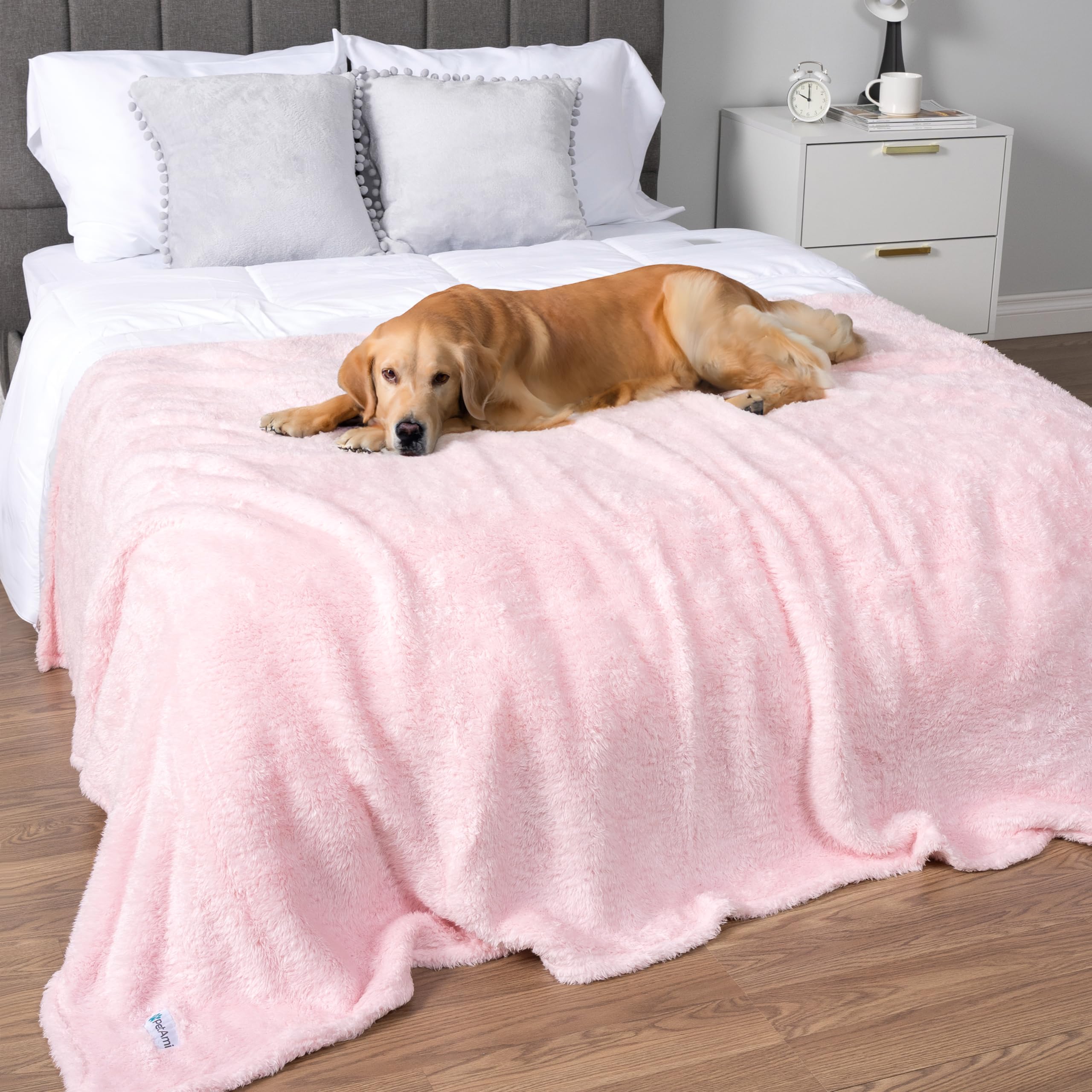 PetAmi Dog Blanket for Large Dogs Pink, Fluffy Soft Puppy Blanket, Sherpa Fleece Cat Blanket for Kitten, Calming Pet Blanket Thr