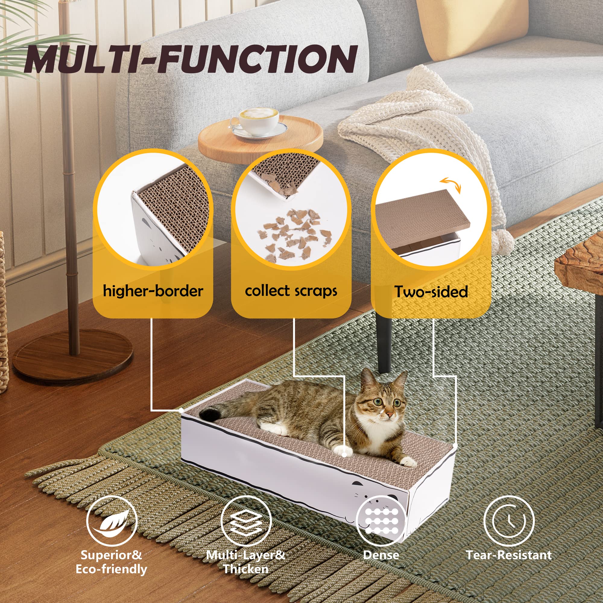 SMARTBEAN Cat Scratcher - Reversible Cardboard Design, 17.3"L x 7.9"W x 4.7"H, Gray/Beige, Model SB0007,