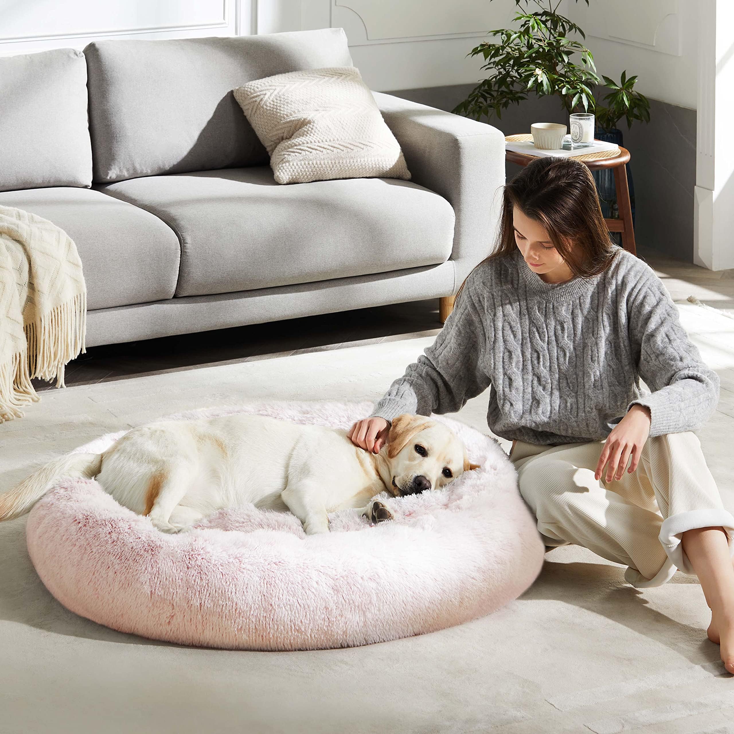 Western Home Wh Calming Dog & Cat Donut Cuddler, Anti-Anxiety Warming Cozy Soft Round Bed, Fluffy Faux Fur Plush Cushion For Small Medium Dogs And Cats (20'/24'/30'/36')
