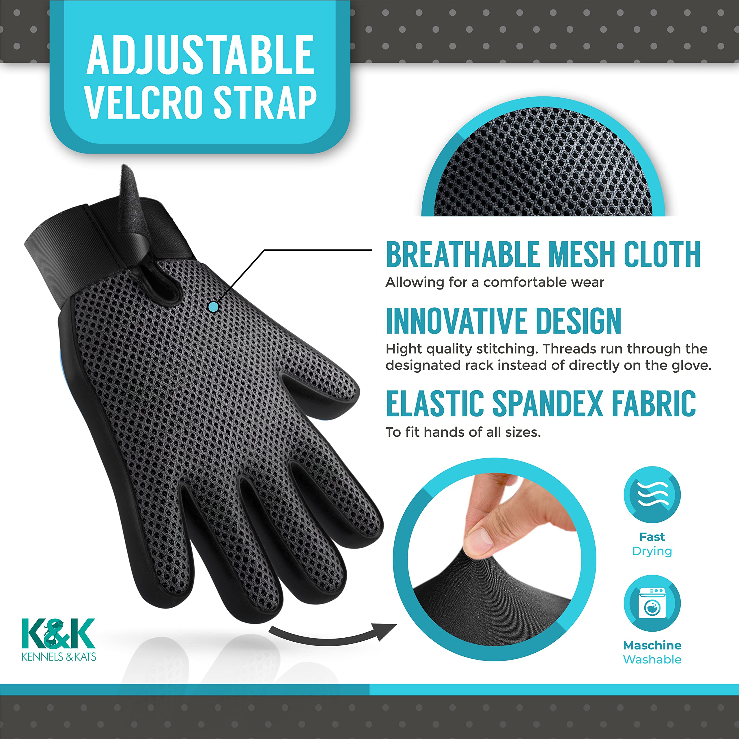 KENNELS & KATS Pet Grooming Gloves | Deshedding Glove for Easy, Mess-Free Grooming | Grooming Mitt for Dogs, Cats, Rabbits & Hor
