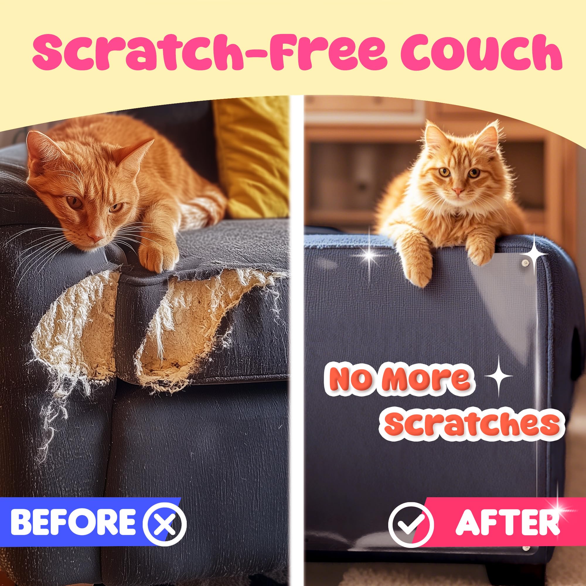Thlhkd Cat Scratch Furniture Protector: 8 Pcs Couch Protectors Tape From Cats Claws Scratching Single Sided Clear Sticky Sheets
