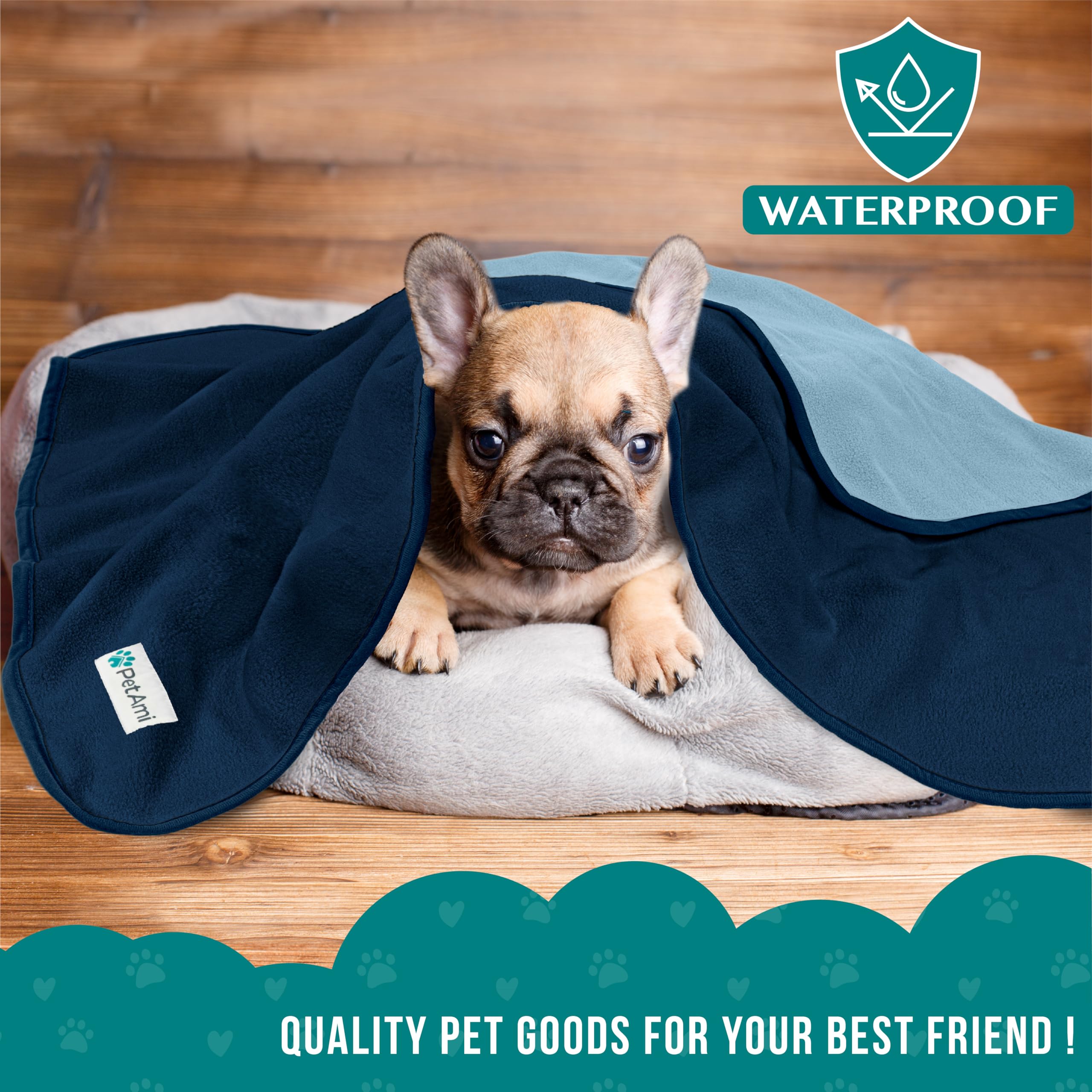 Petami Waterproof Dog Blanket For Medium Large Pets Dogs Cats, Pet Couch Cover Protector For Furniture, Reversible Washable Soft Fleece Cat Blanket For Bed Couch Sofa, 40X60 (Navy/Blue)