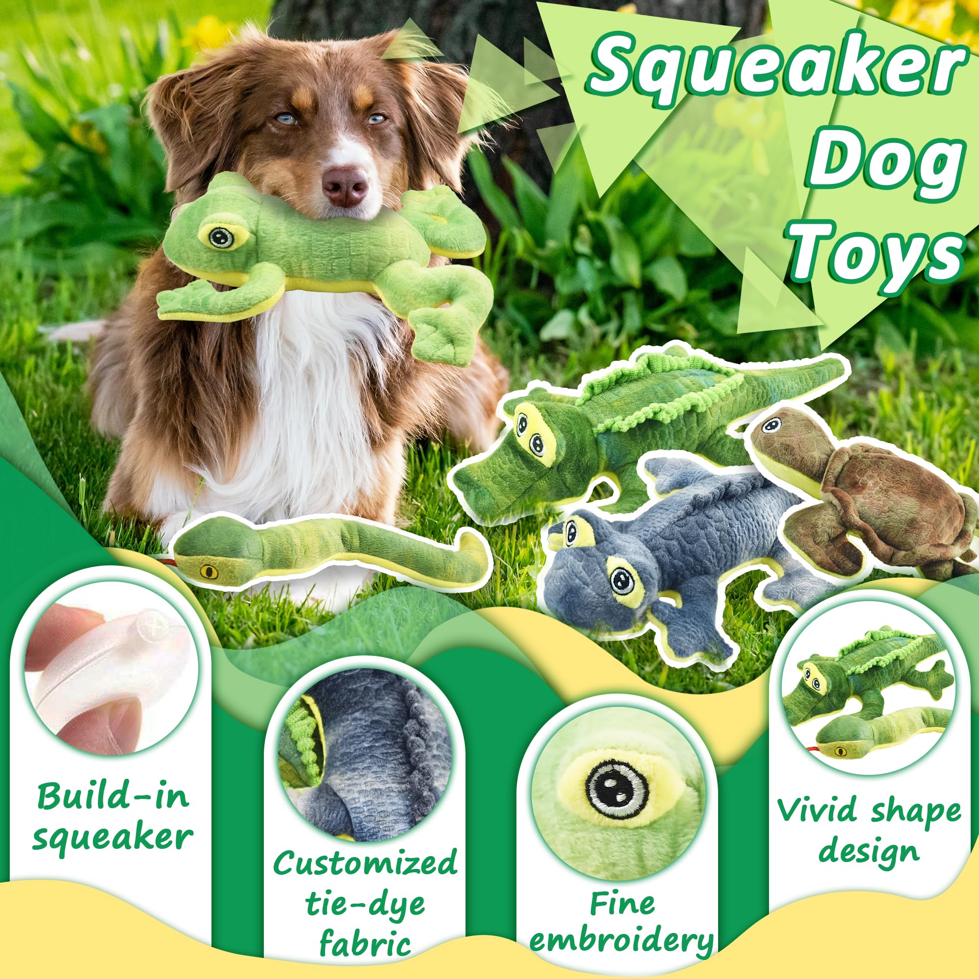 Lechong Stuffed Animal Dog Toys, 5 Pack Tough Squeaky Dog Toys, Plush Toys Assortment, Great Value Pet Toys Bundle, Woodland Ser