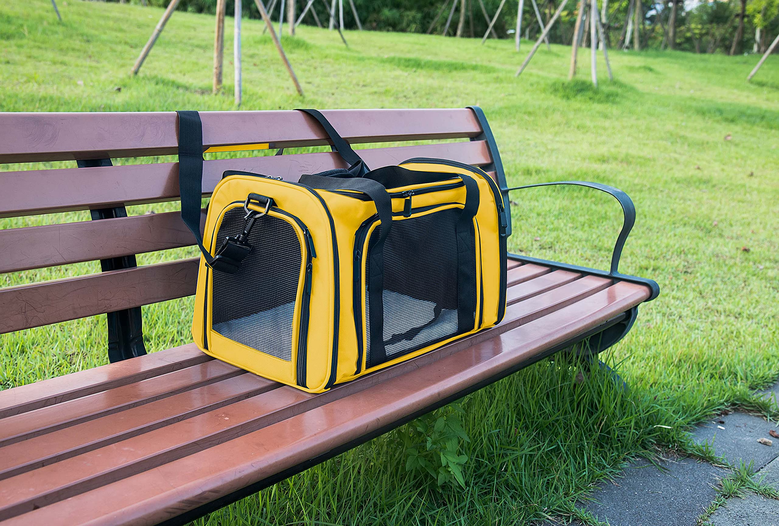 Nextfri Soft Sided Carrier For Small Medium Cats Dogs,Removable Pad Collapsible Travel Pet Carrier Large Yellow