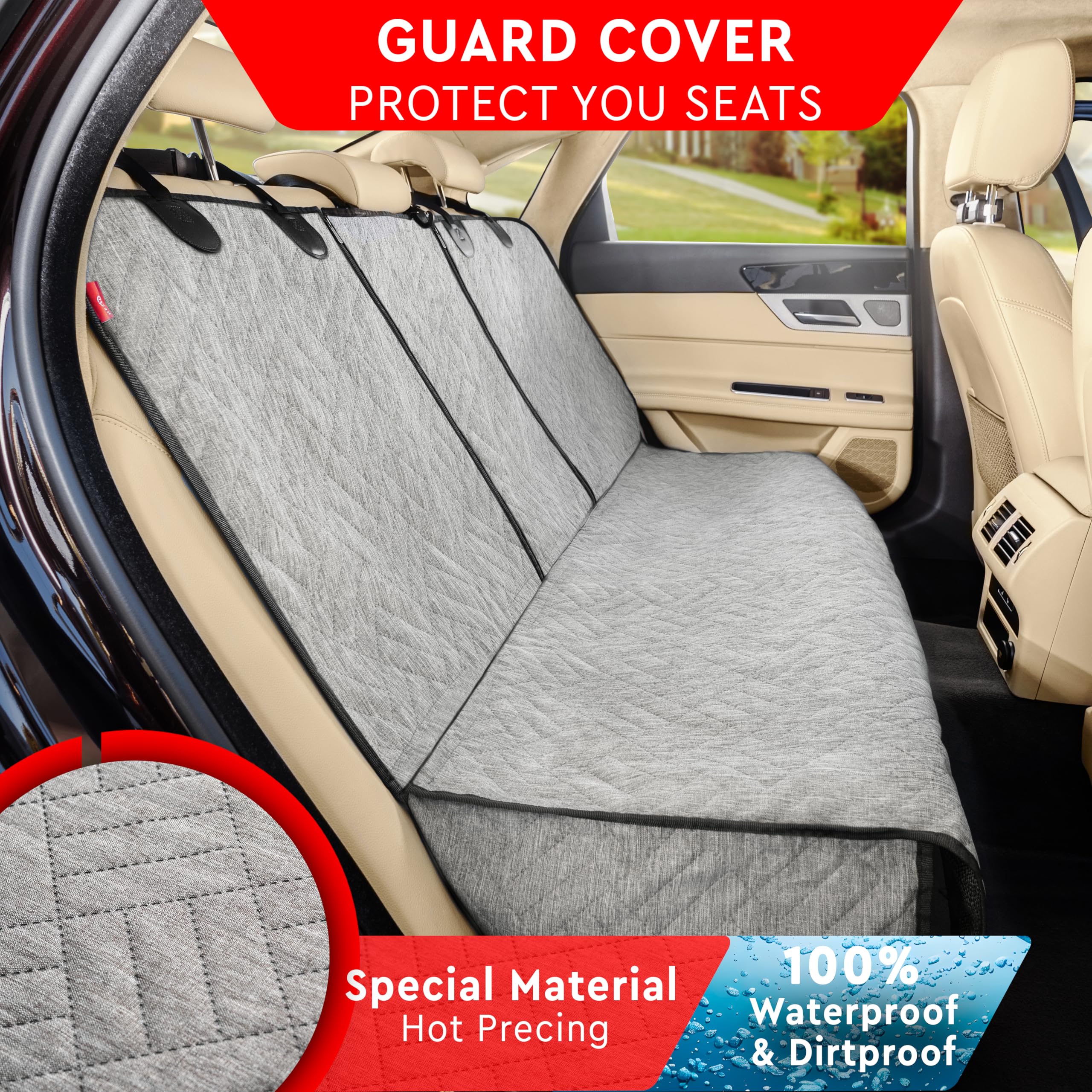 Helteko Dog Car Seat Cover For Back Seat - Extra Durable Bench Seat Protector With Side Flaps, 100% Waterproof, Scratchproof, An
