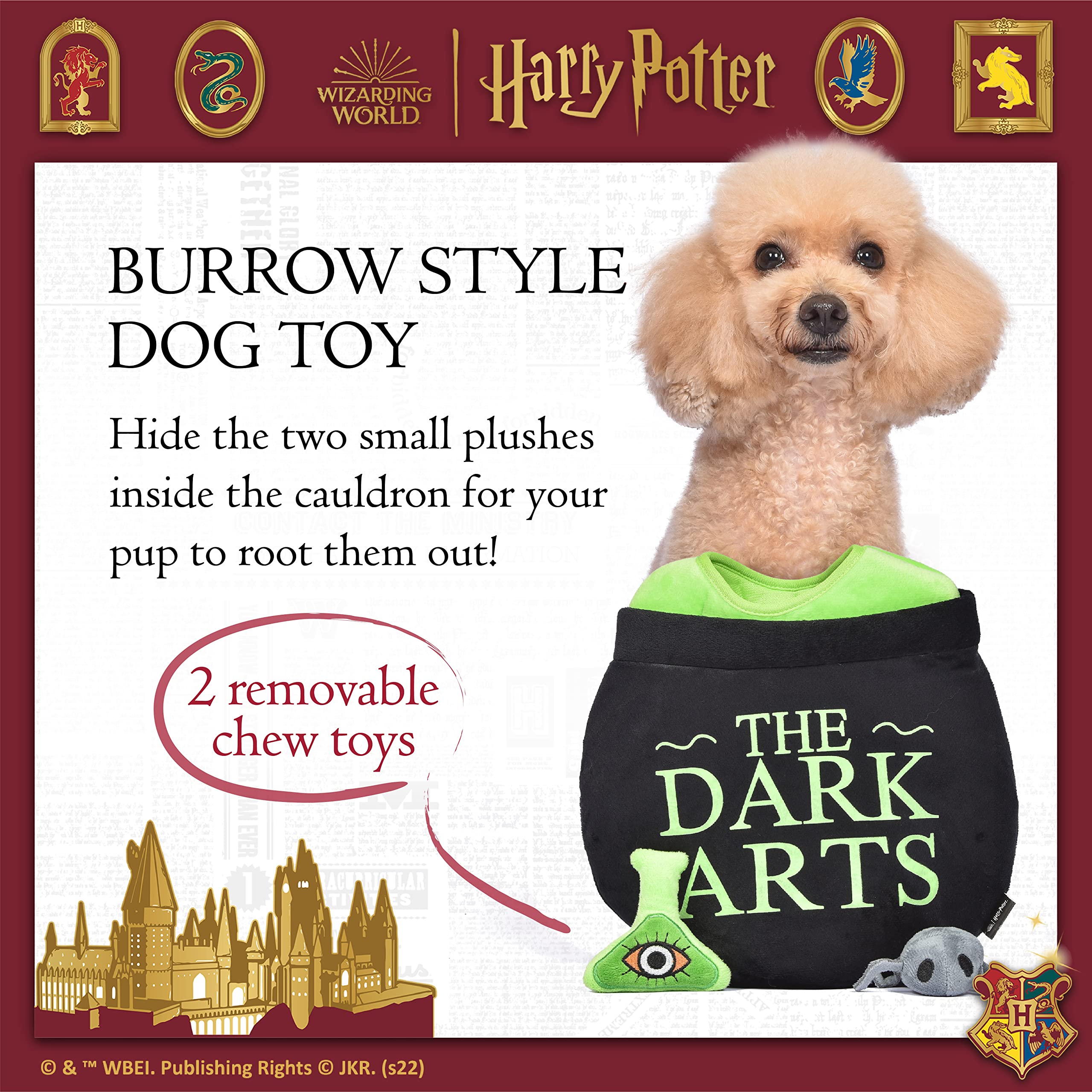 Harry Potter 10'' Dark Arts Potion Burrow Toy Dog Toy Dark Arts Cauldron with Plush Removable Parts Dark Arts Cauldron, Potion,