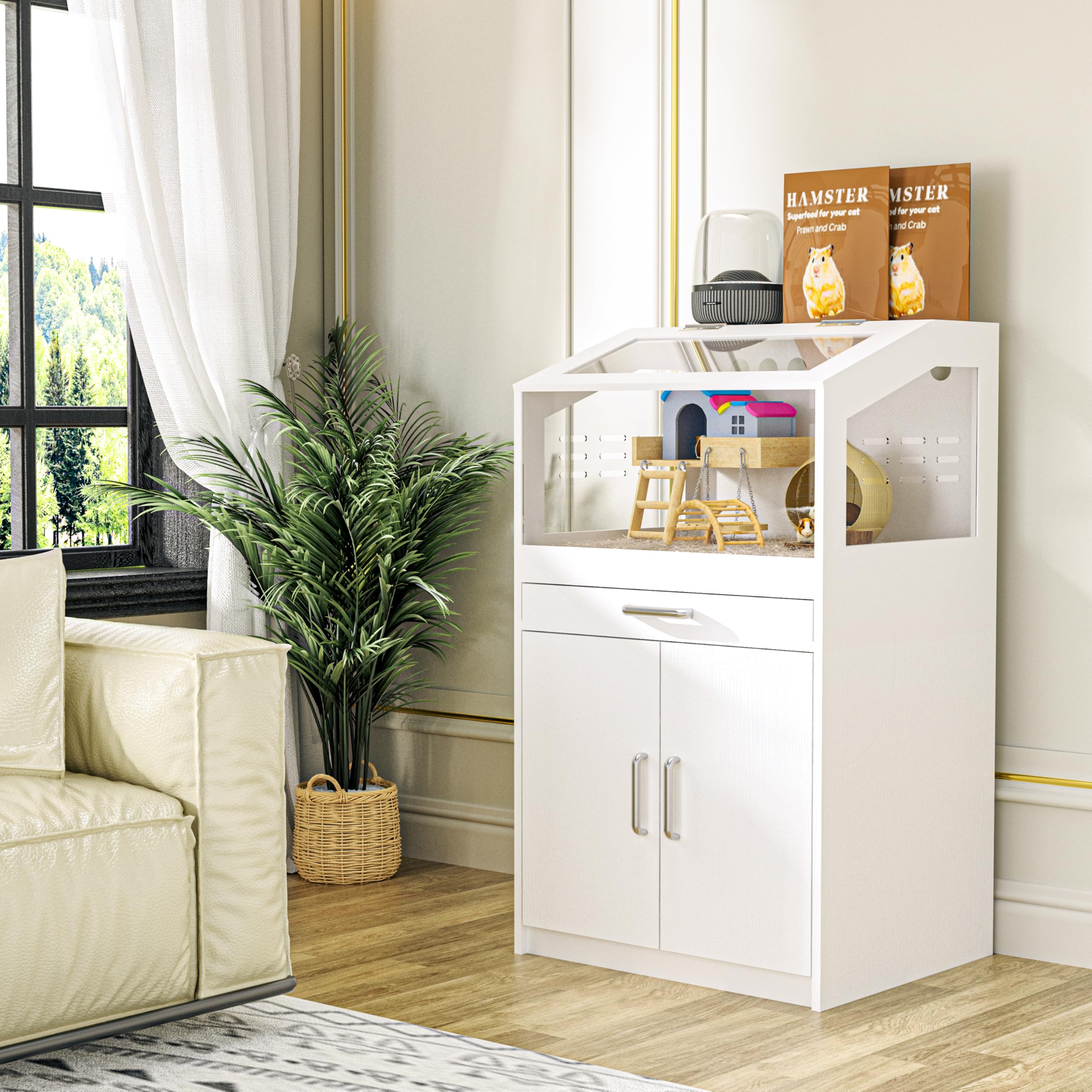 Betterhood Hamster Cage With Storage Cabinet, Guinea Pig Cage For Small Animals, Large Hamster Cage And Habitat With Easy View A