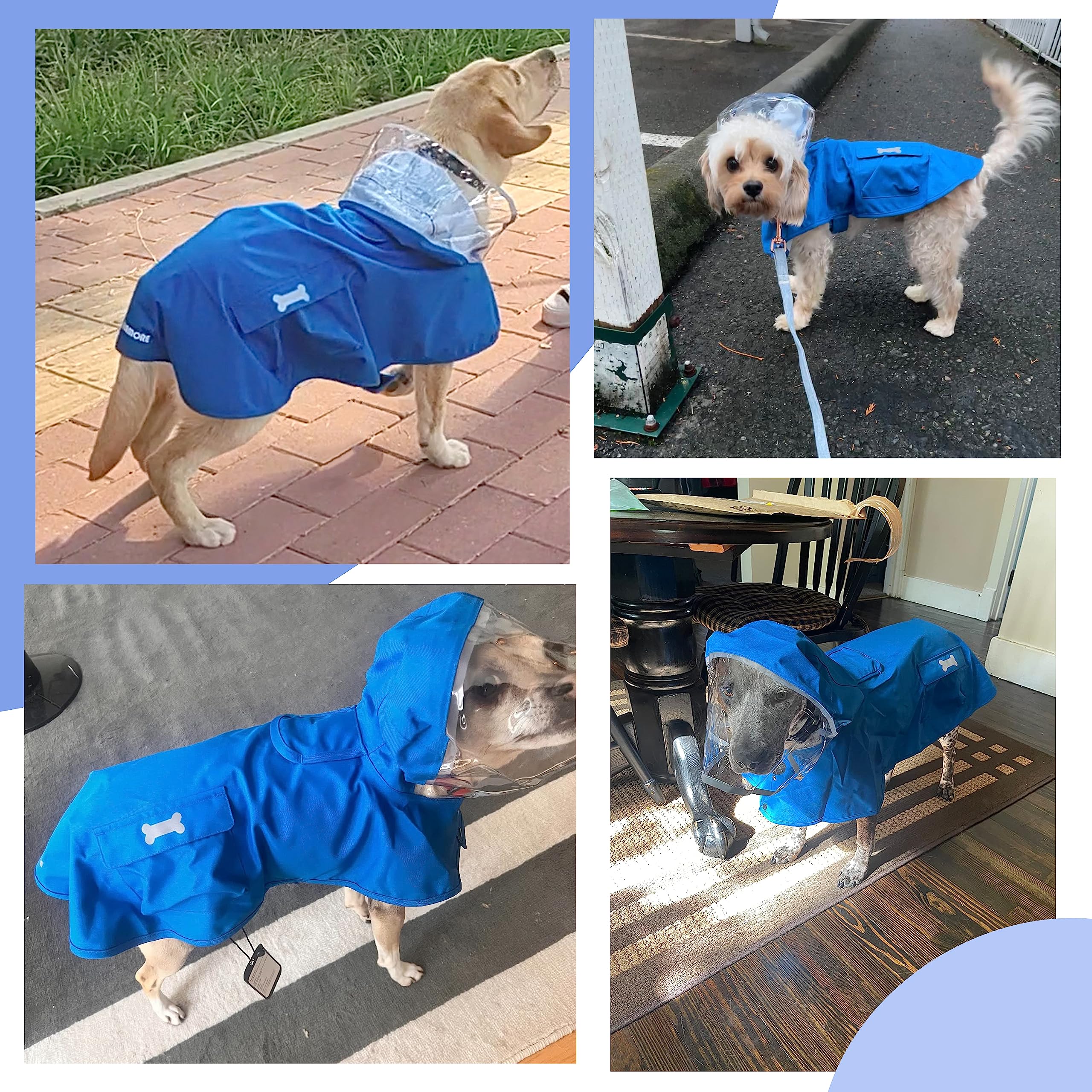Waterproof Dog Raincoat, Adjustable Reflective Lightweight Pet Rain Clothes With Poncho Hood (X-Large, Blue)