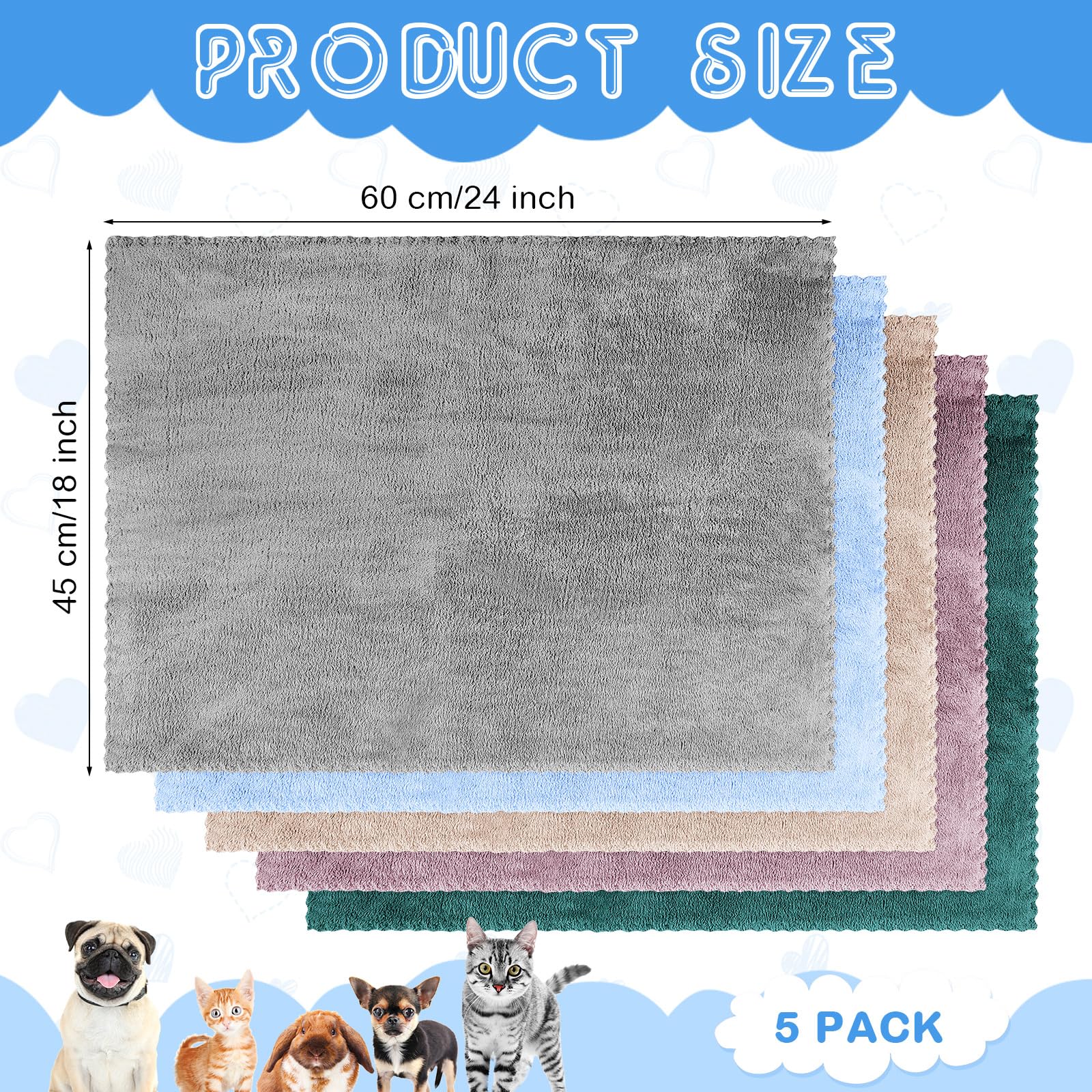 Smoothnovelty 5 Pcs Waterproof Guinea Pig Blankets Washable Small Animal Pee Pad Pet Blanket Sleep Bedding Mats Absorbent Guinea