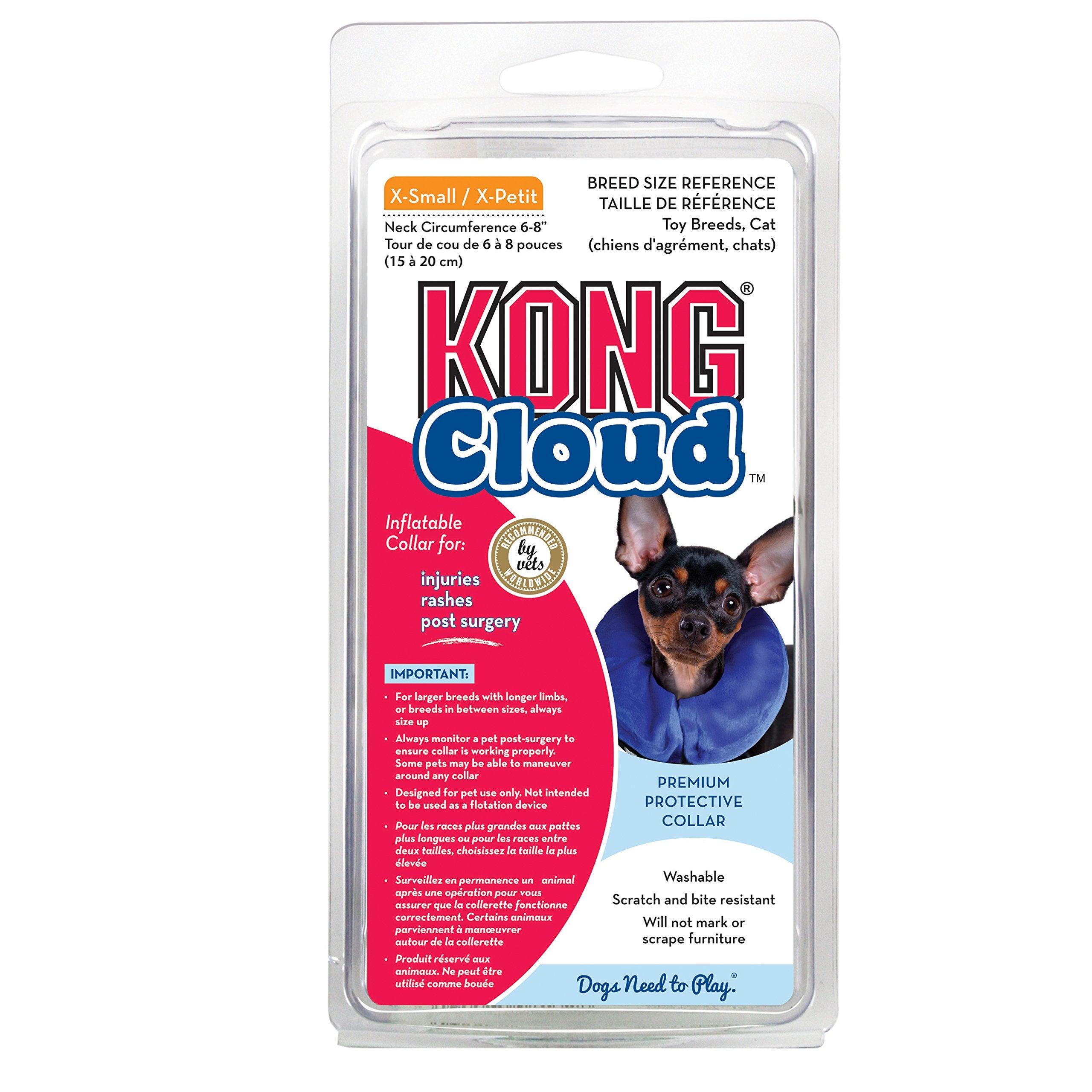 KONG - Cloud Collar - Plush, Inflatable E-Collar - For Injuries, Rashes and Post Surgery Recovery - For Extra Small Dogs/Cats