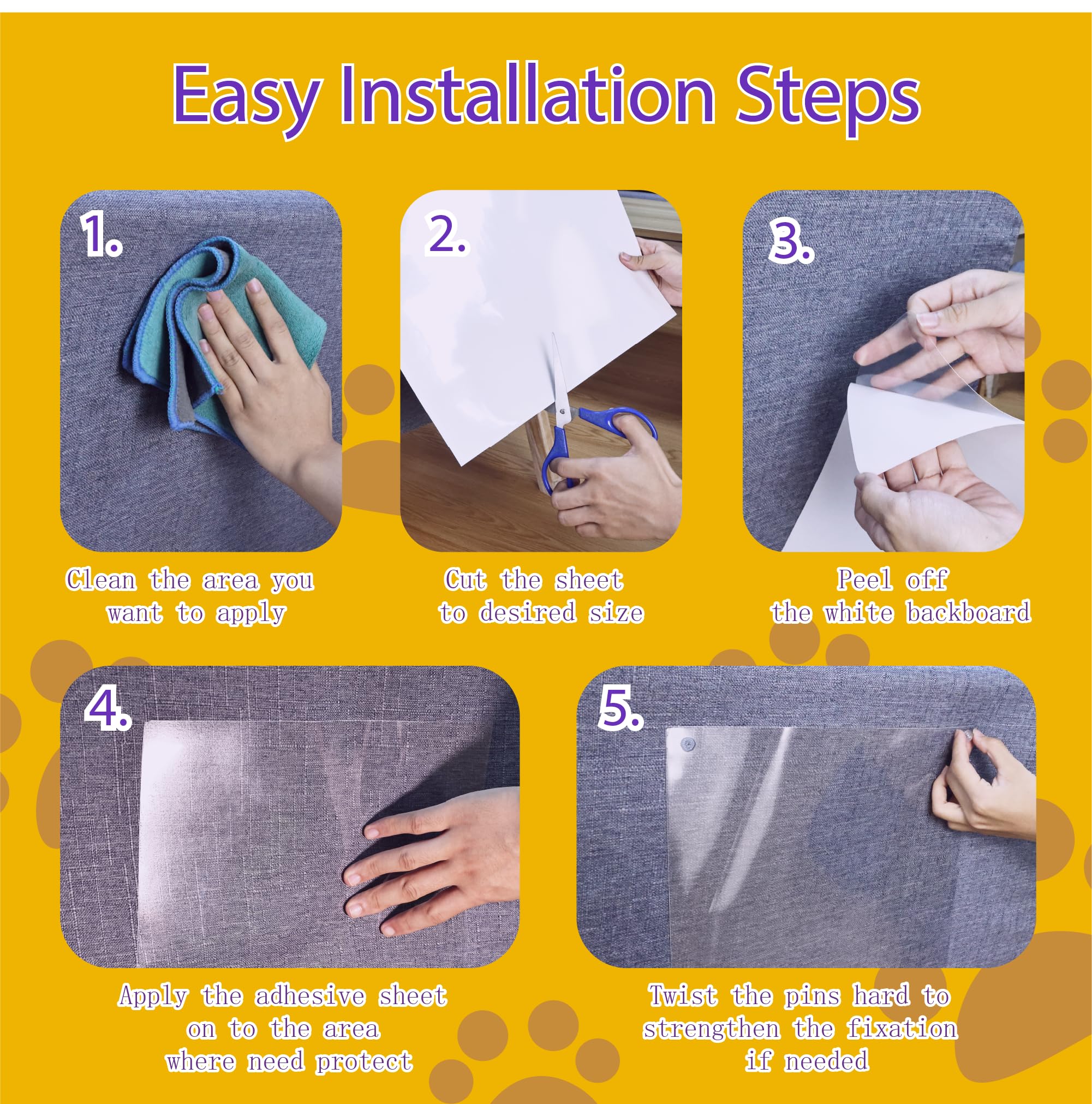 Anti-Cat Scratch Furniture Protector-16-Pack -Single-Sided, Heavy-Duty Self-Adhesive Tape, No-Residue for Couch, Doors & Walls -