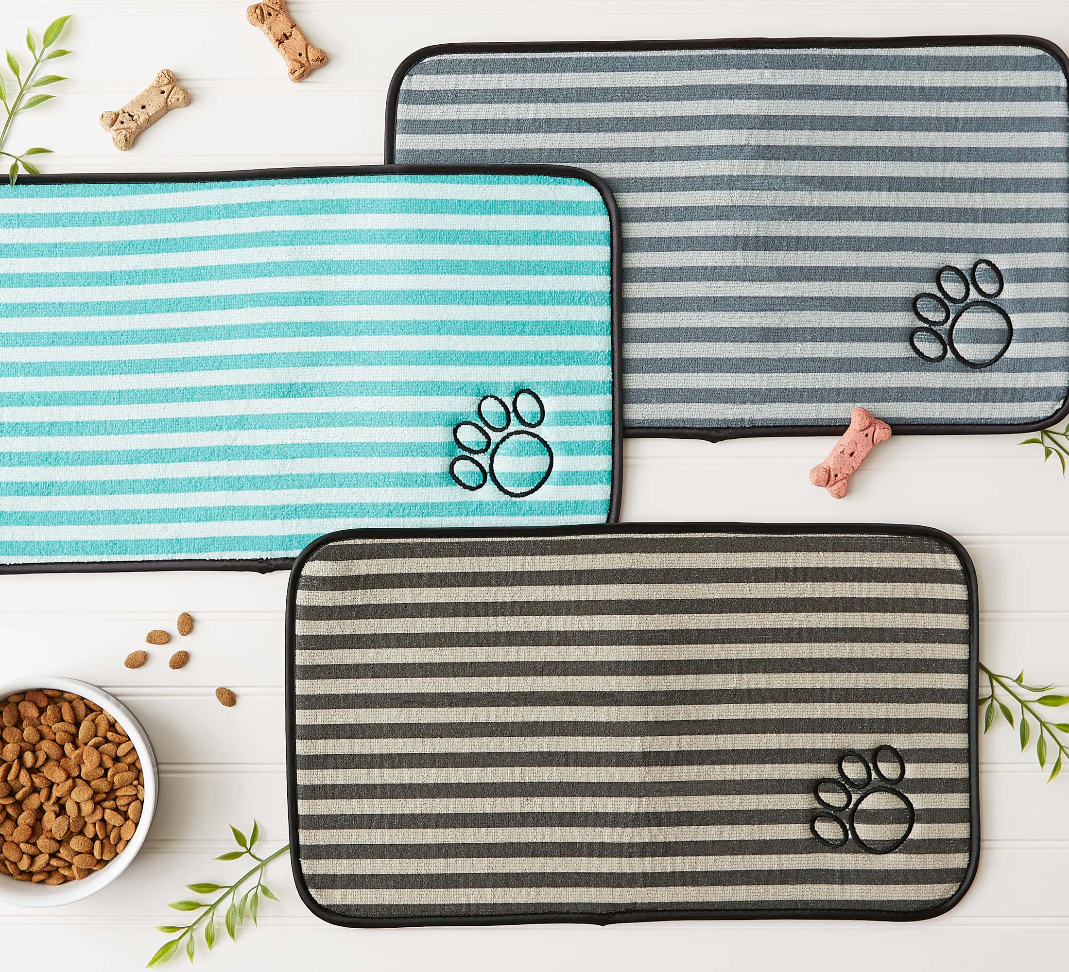 GREEN STRIPE EMBROIDERED PAW PET MAT SMALL