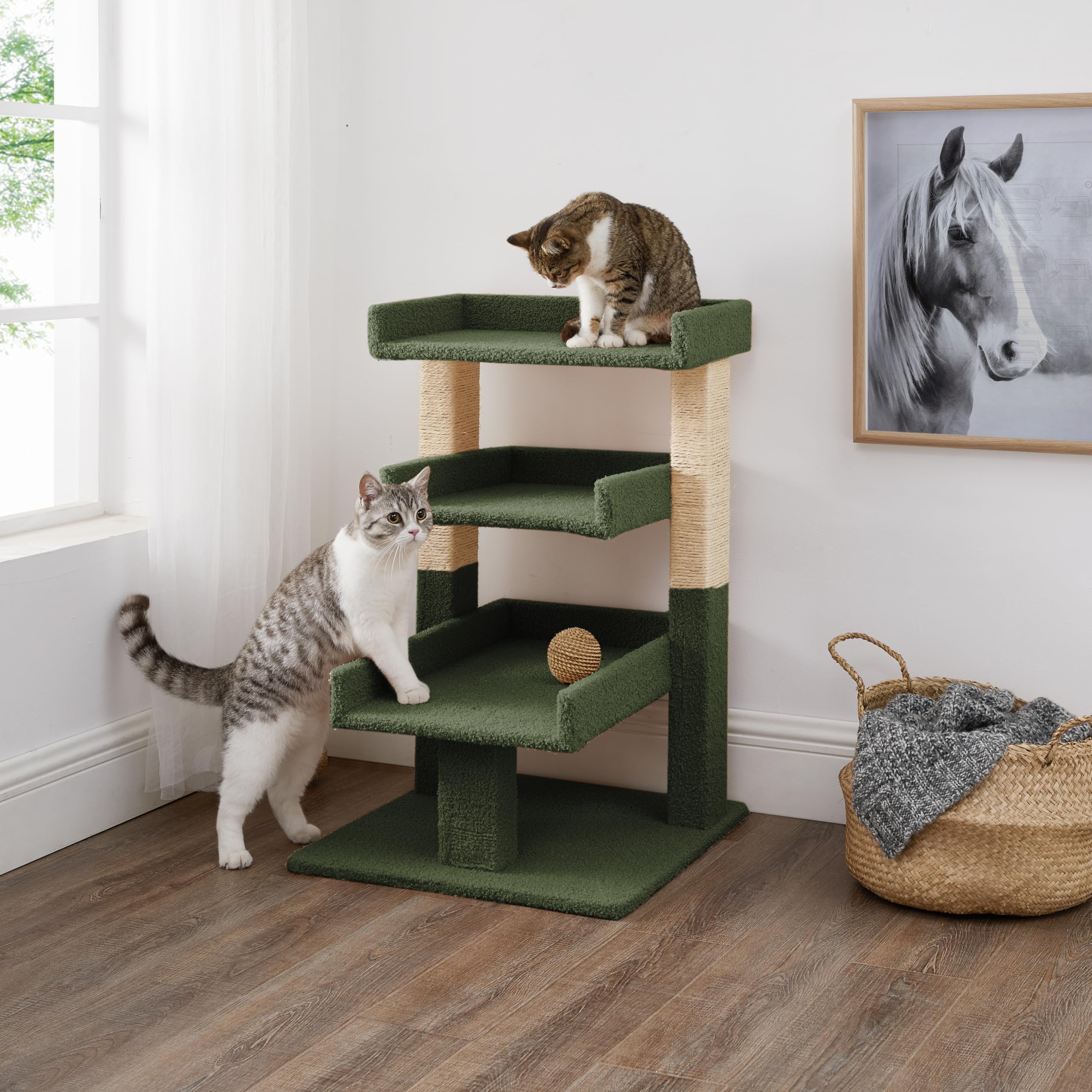 Nala Cat Tree Tower - 3 Tier Cat condo for Large Cats Tower with Scratching Post Multi - Level Tree for Large Indoor Cats by Nao
