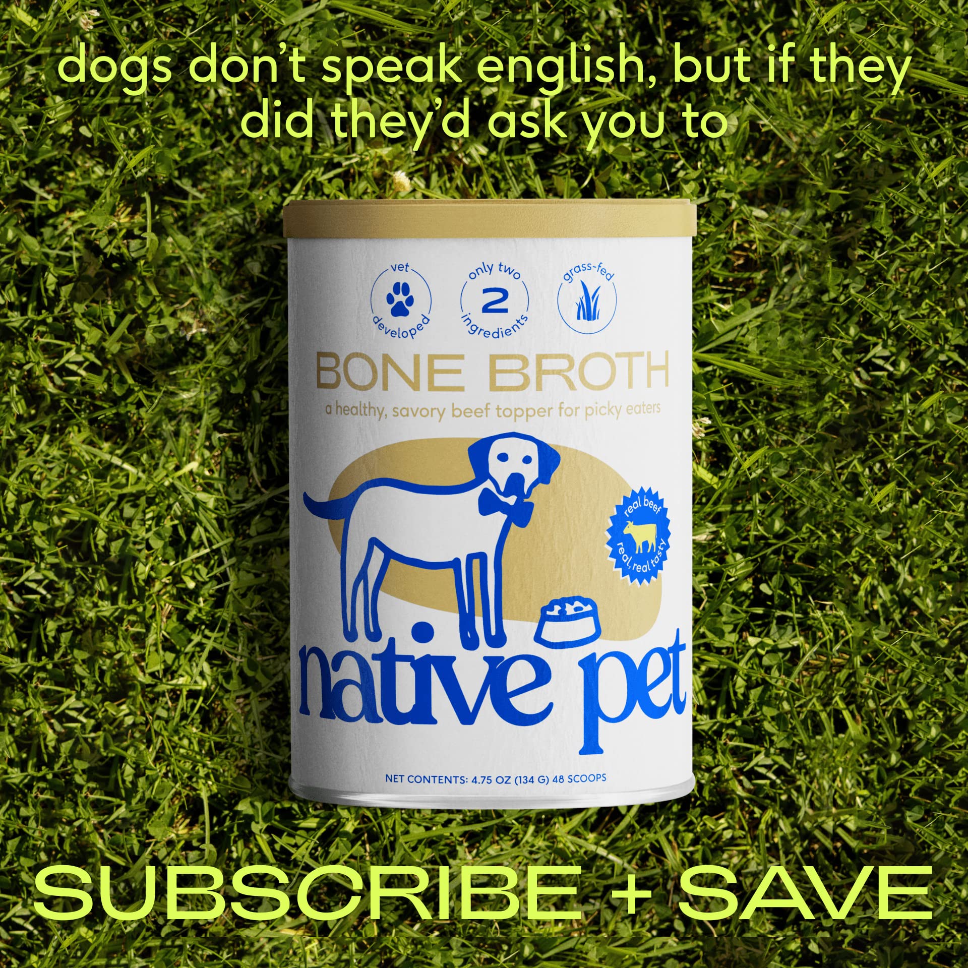 Native Pet Bone Broth for Dogs - Beef Flavor, 9.5oz Dog Food Topper for Picky Eaters, Protein Powder for Dogs and Cats