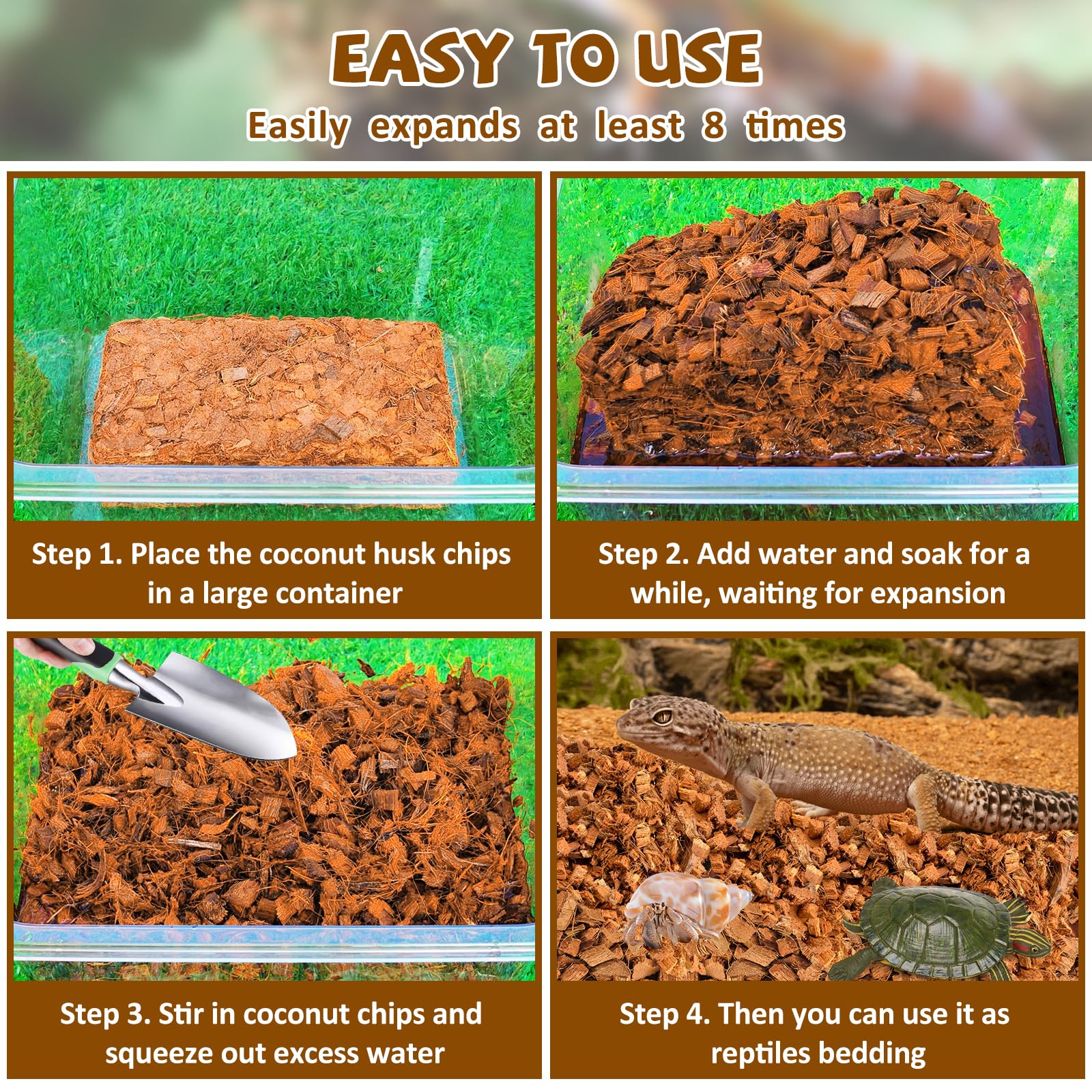 Legigo 2 Pack Coconut Chip Substrate for Reptiles, Natural Coco Husk Chip Reptiles Bedding, Compressed Coconut Chip Substrate fo