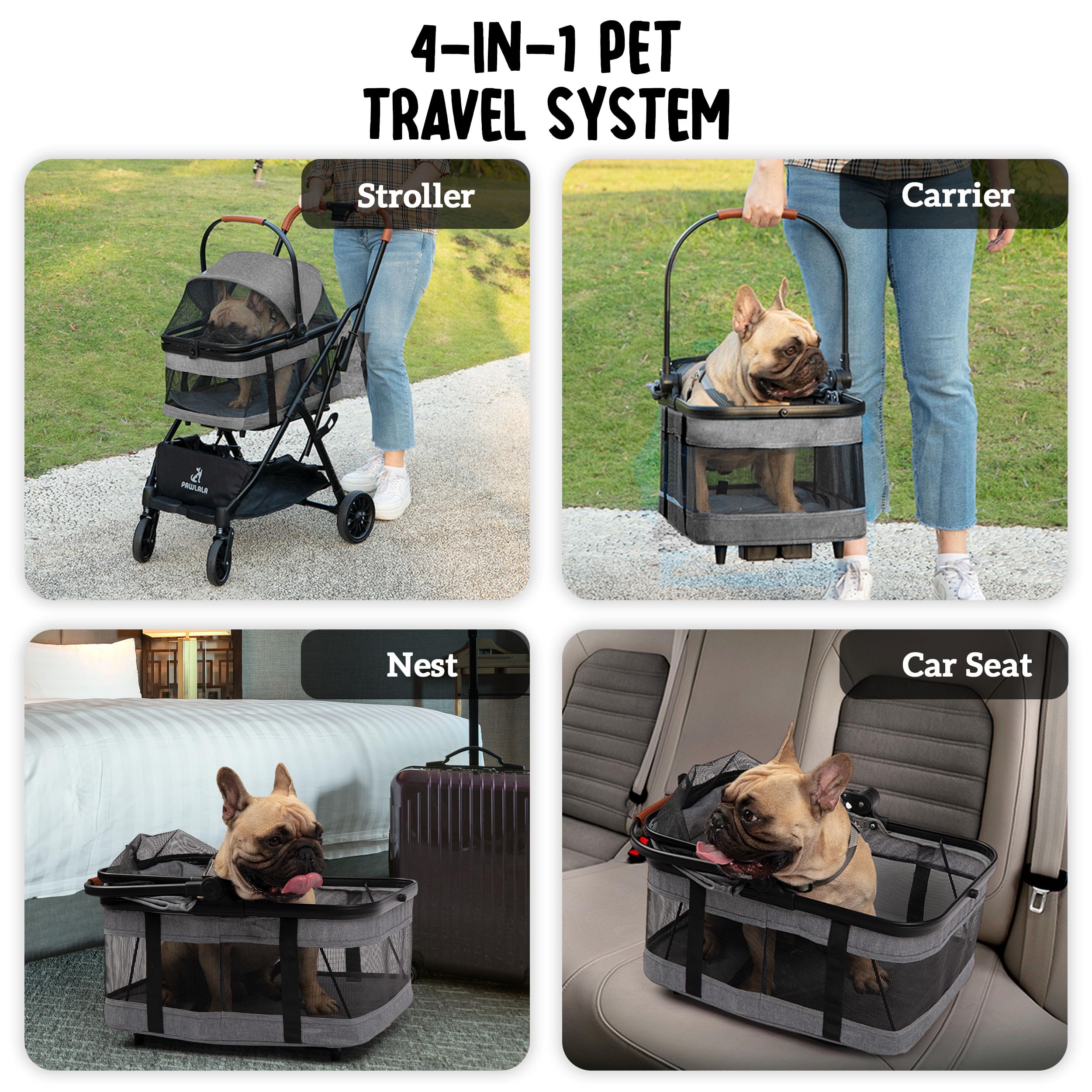 Pet Stroller With Detachable Carrier - Ideal For Small To Medium Dogs & Cats - Compact & Convenient Design - Easy Assembly Pet S
