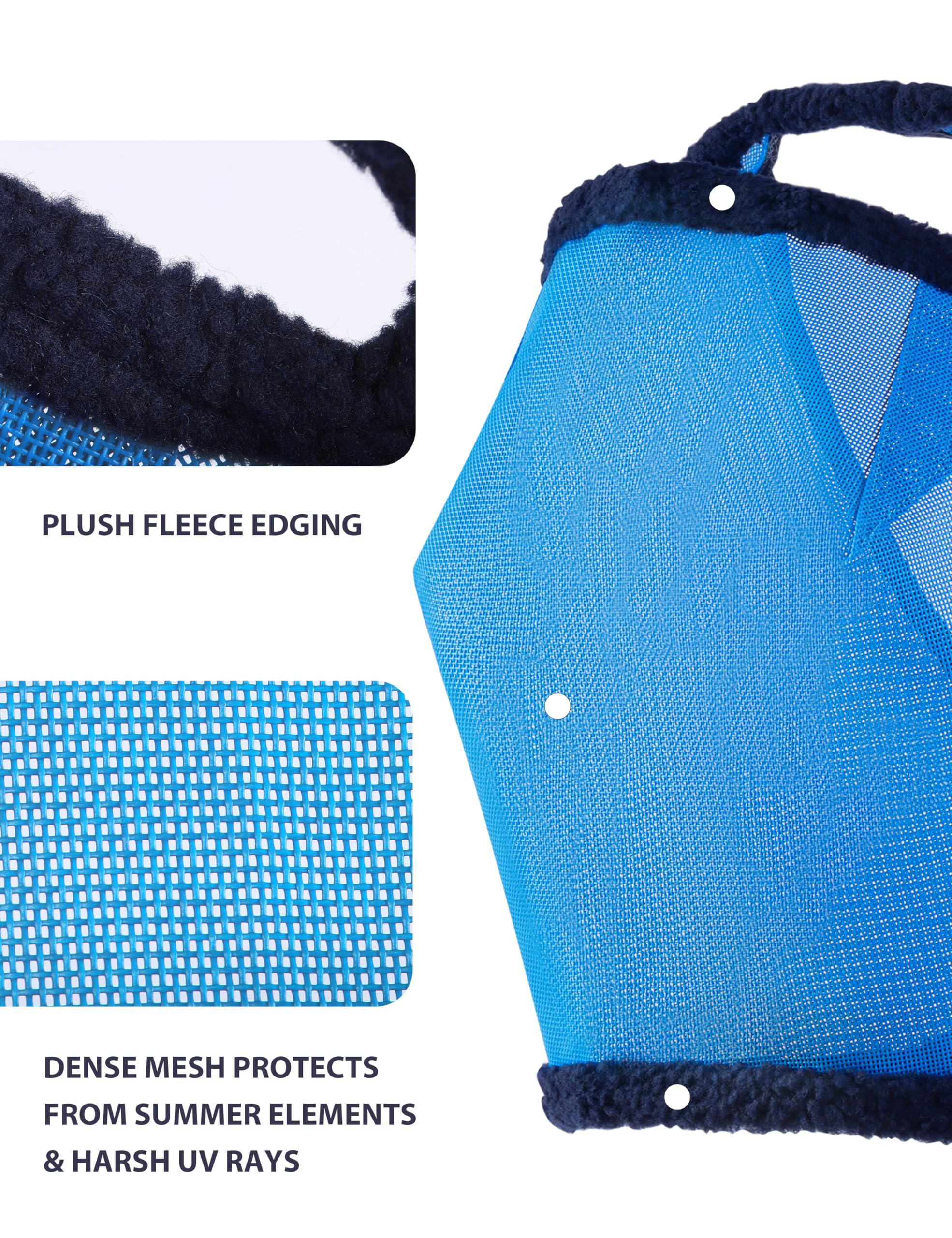 Harrison Howard All Round Mesh Horse Fly Mask UV Protective with Fleece Padded Edging Sky Blue L