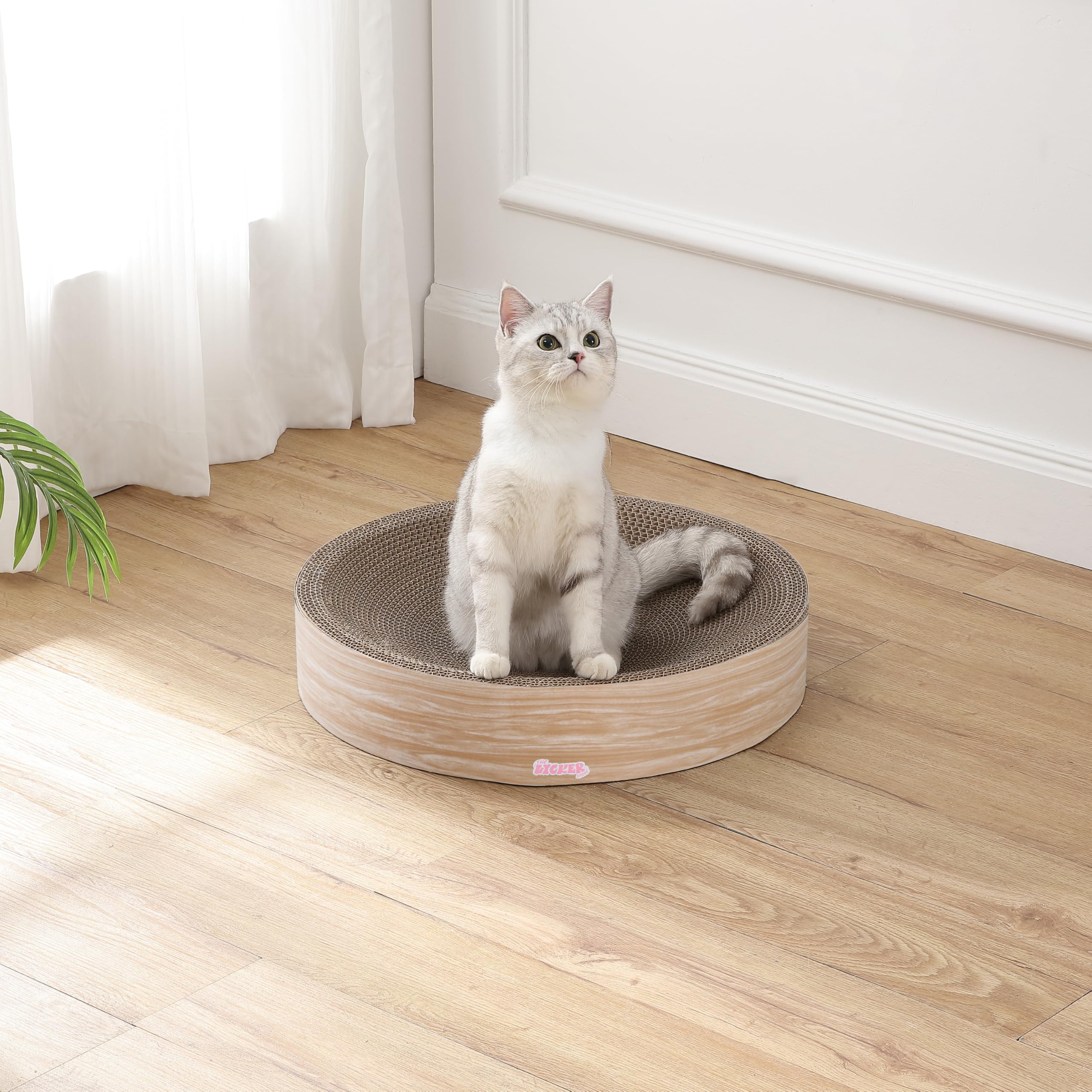 The Licker Store Csr1010J Nelson 20.13'' Modern Cardboard Round Bowl Cat Scratcher With Catnip, Oak Wood