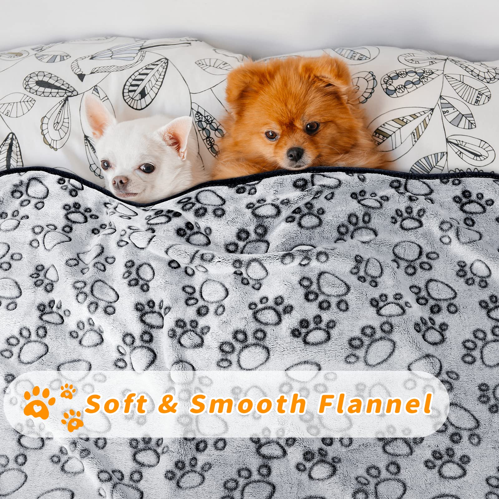 Fleece Dog Blanket for Medium Large Dogs - Washable Paw Print Pet Blanket for Bed Couch Protection