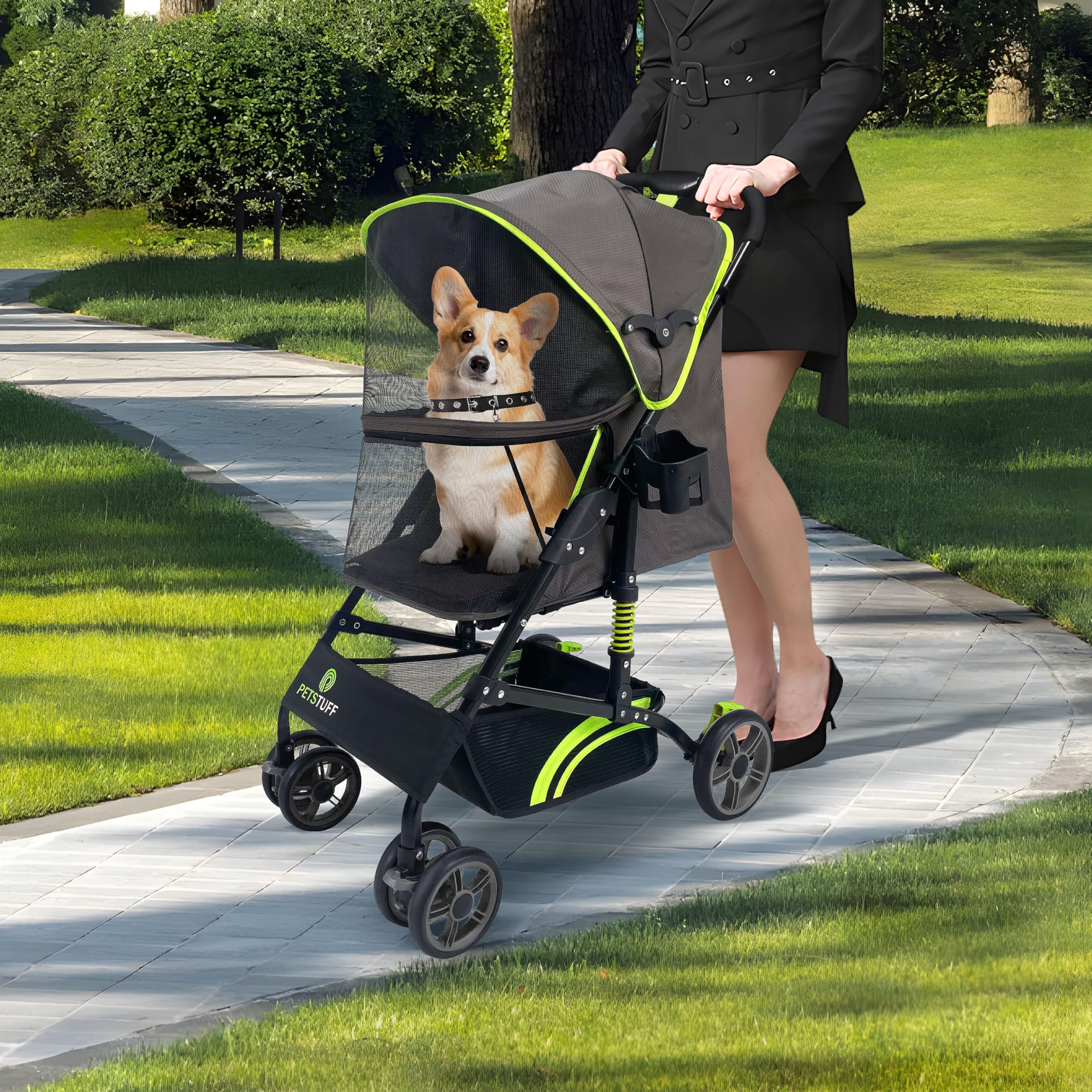 Pets Tuff 22    Buddy Buggies Foldable Pet Stroller - Shock Absorbing Frame With Storage - Machine Washable Fabric - Durable Mes