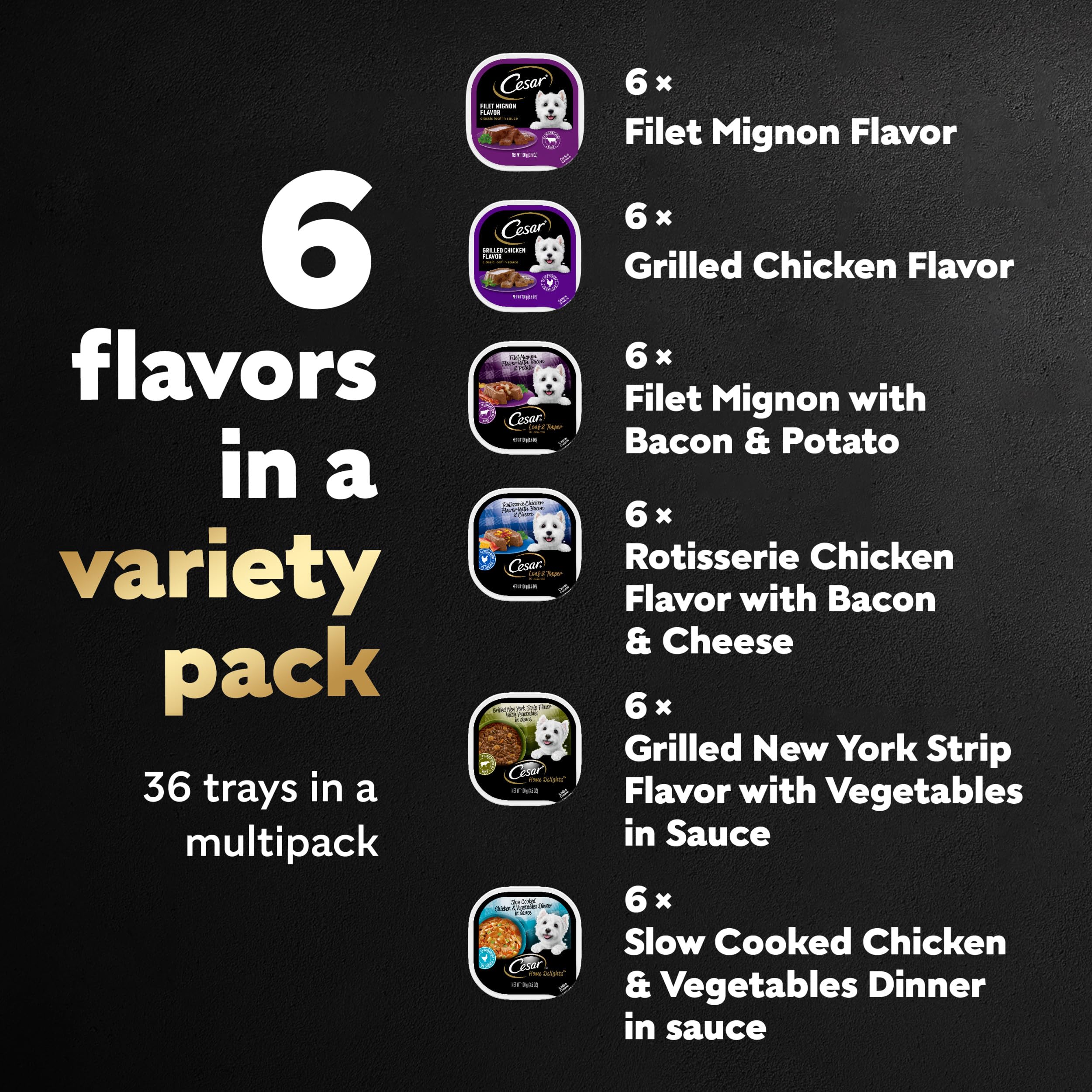 CESAR Adult Wet Dog Food Steak and Chicken Lovers Variety Pack with Real Meat or Real Chicken, (36) 3.5 oz. Easy Peel Trays